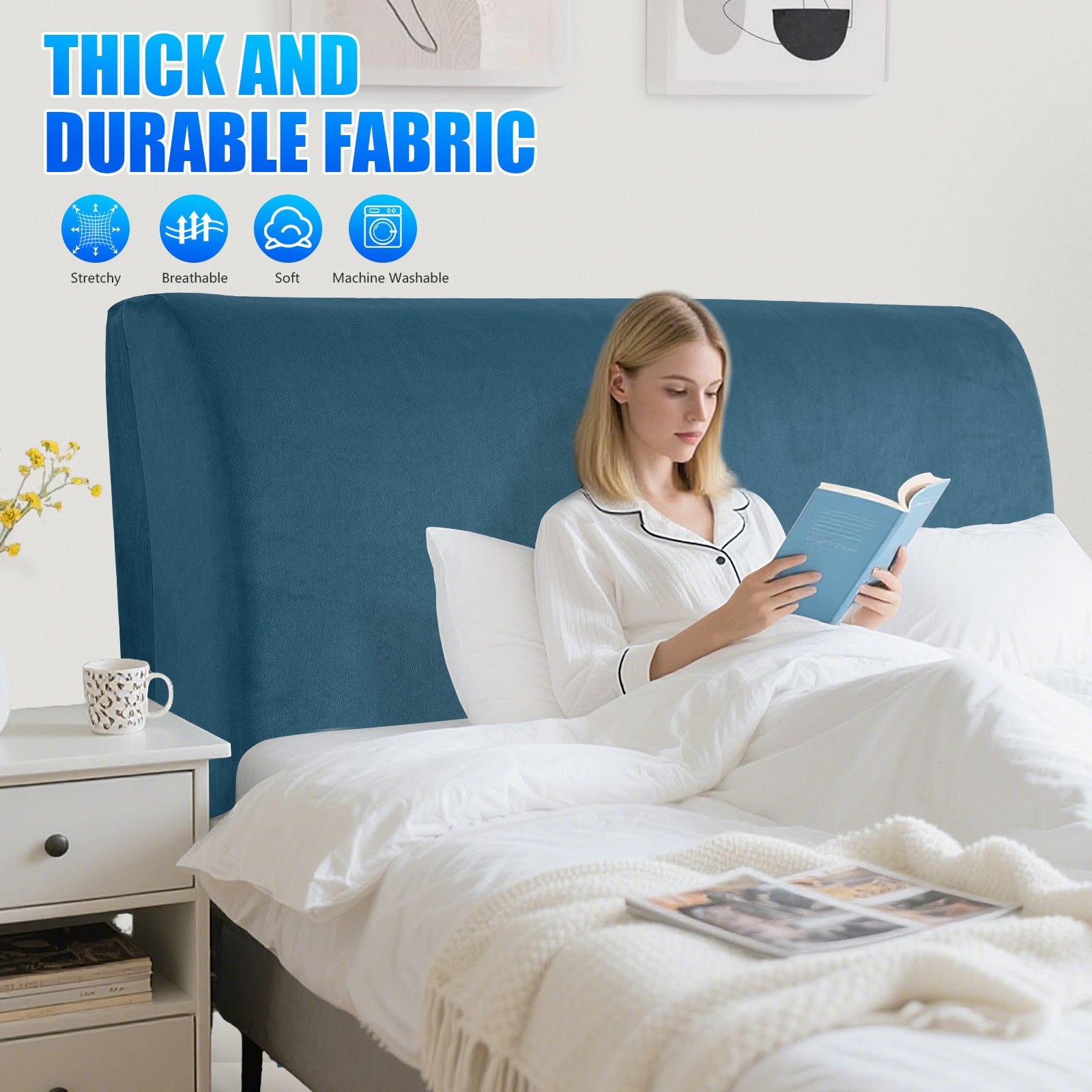 Ystyle 180cm Velvet Headboard Cover, Elastic Slipcover for Bed Headboard, Solid Color Washable Headboard Protector for Single/Double Beds