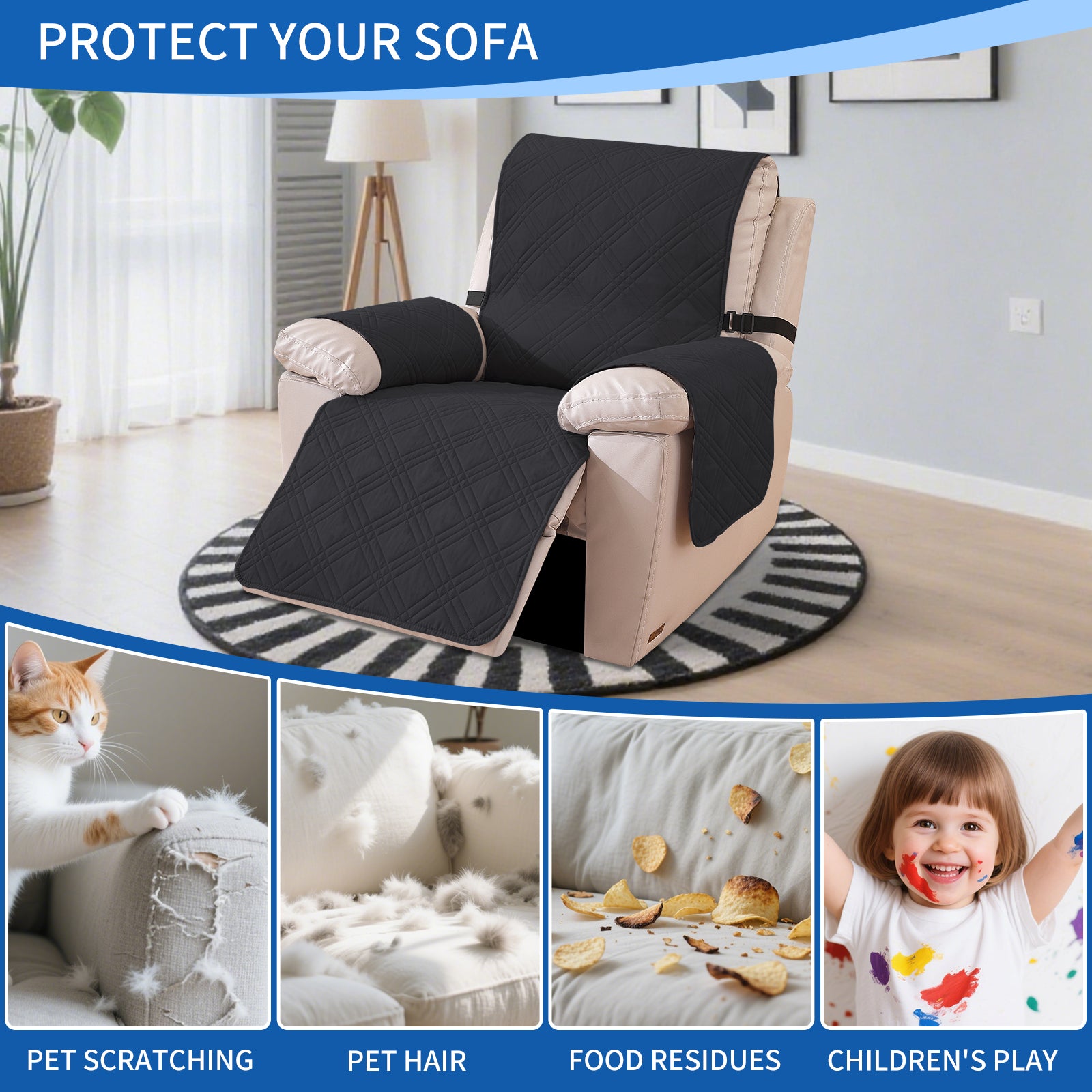 YSTYLE Reversible Reclining Armchair Cover with Armrests Anti Scratch-YSTYLE