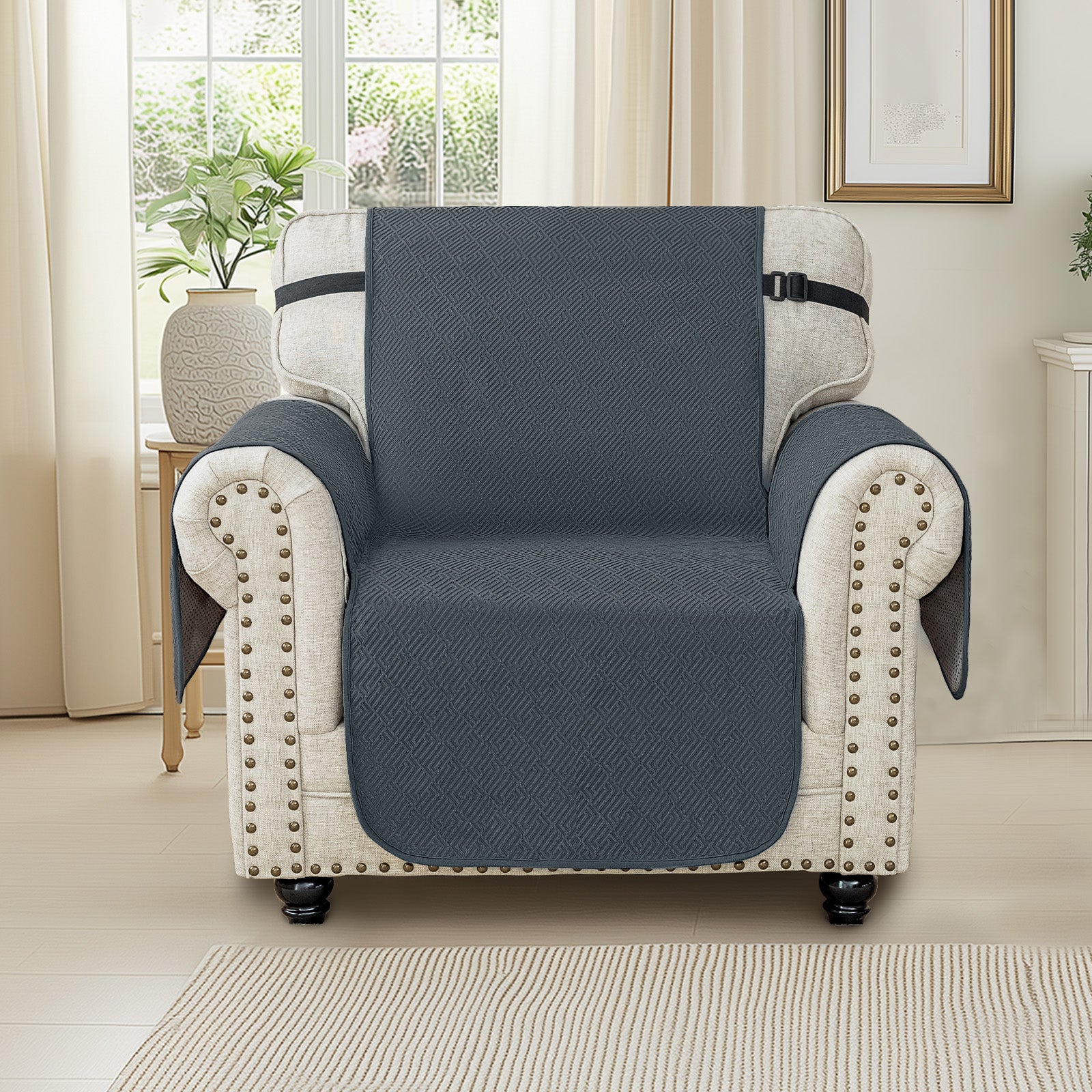 Waterproof Sofa Cover with Chaise and Non-Slip Geometric Pattern Design