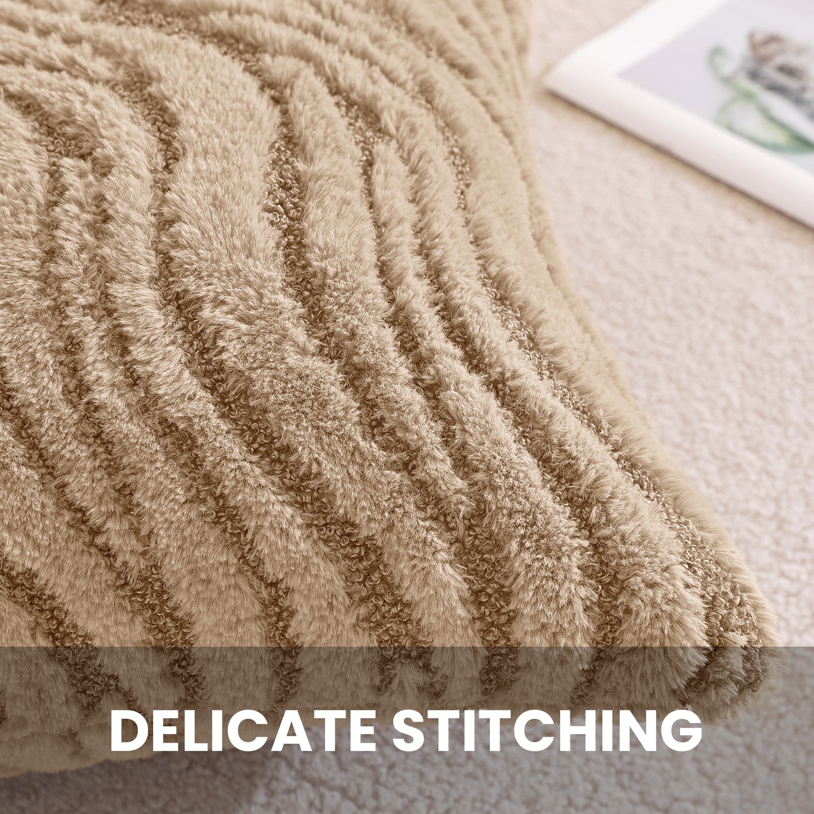 Ystyle Sofa Cushion Covers 60 x 60 cm Set of 2 Soft Plush Striped Cushion Covers Modern Elegant Decorative Durable Cushion Covers for Sofa Living Room Bedroom