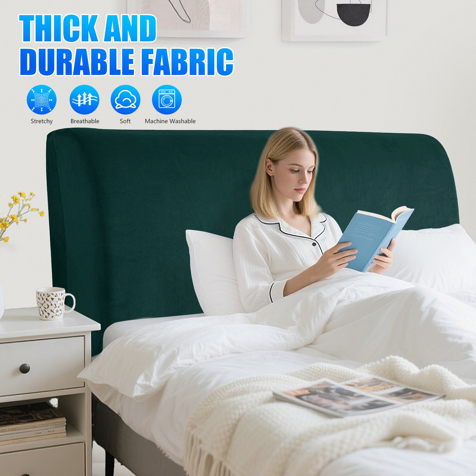 Ystyle 180cm Velvet Headboard Cover, Elastic Slipcover for Bed Headboard, Solid Color Washable Headboard Protector for Single/Double Beds