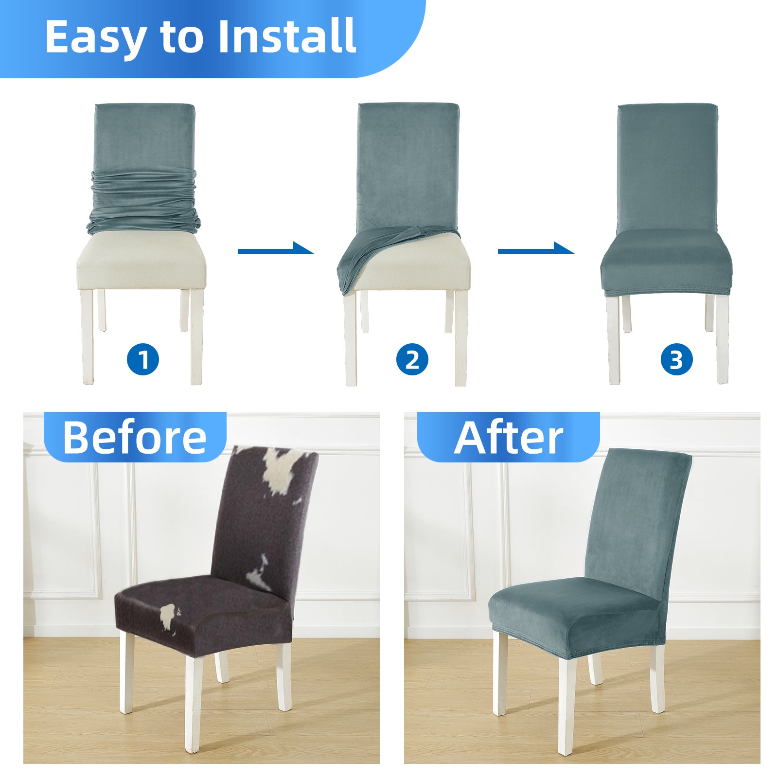 YSTYLE 6 pezzi di coprisedie in velluto elasticizzato con schienale