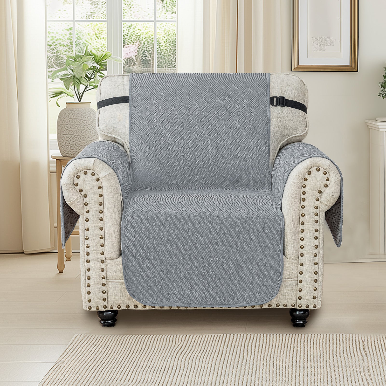 Waterproof Sofa Cover with Chaise and Non-Slip Geometric Pattern Design