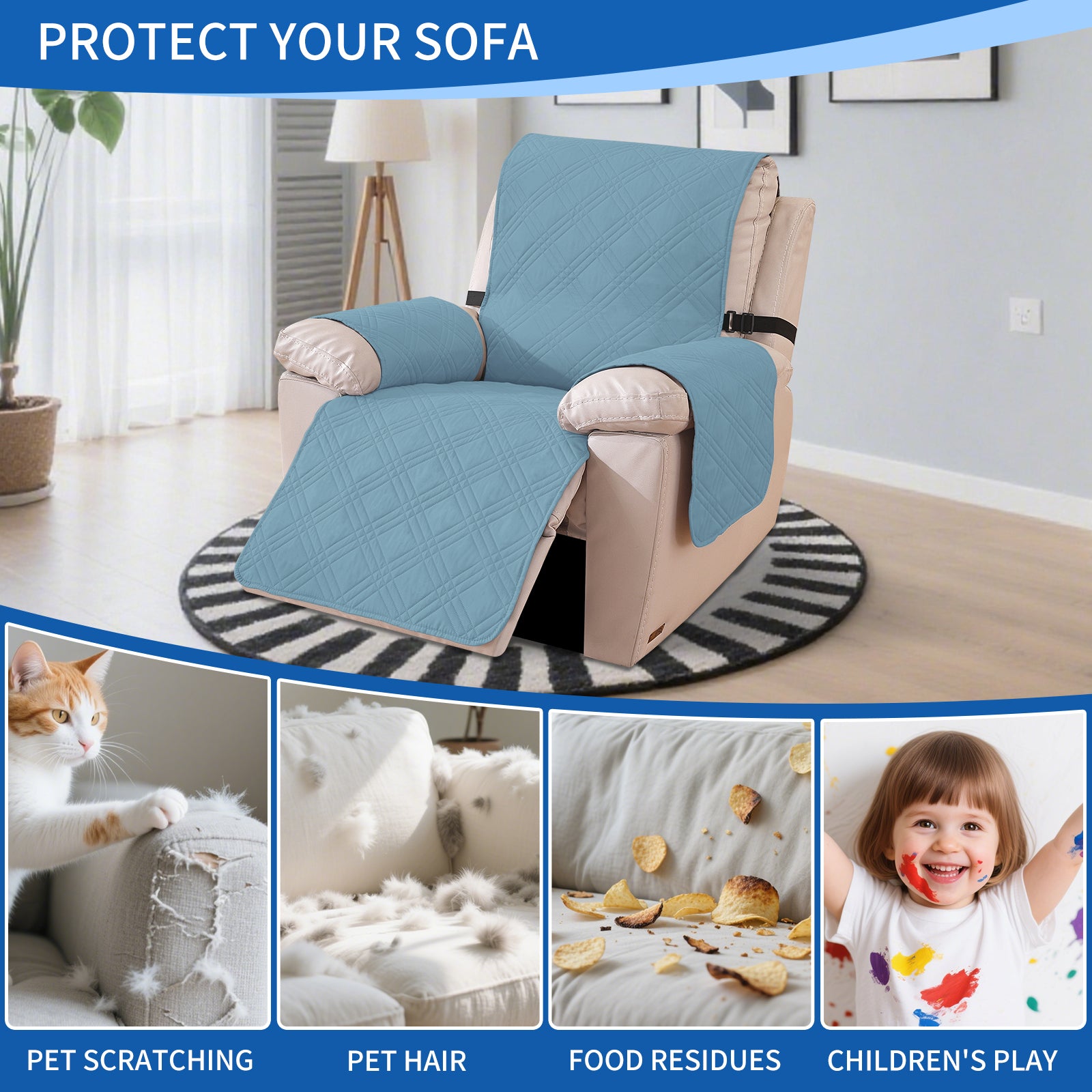 YSTYLE Reversible Reclining Armchair Cover with Armrests Anti Scratch-YSTYLE