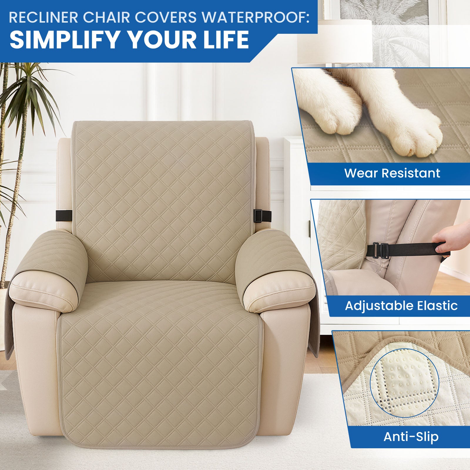 YSTYLE Waterproof Armchair Cover with Pockets and Non Slip Backing-YSTYLE