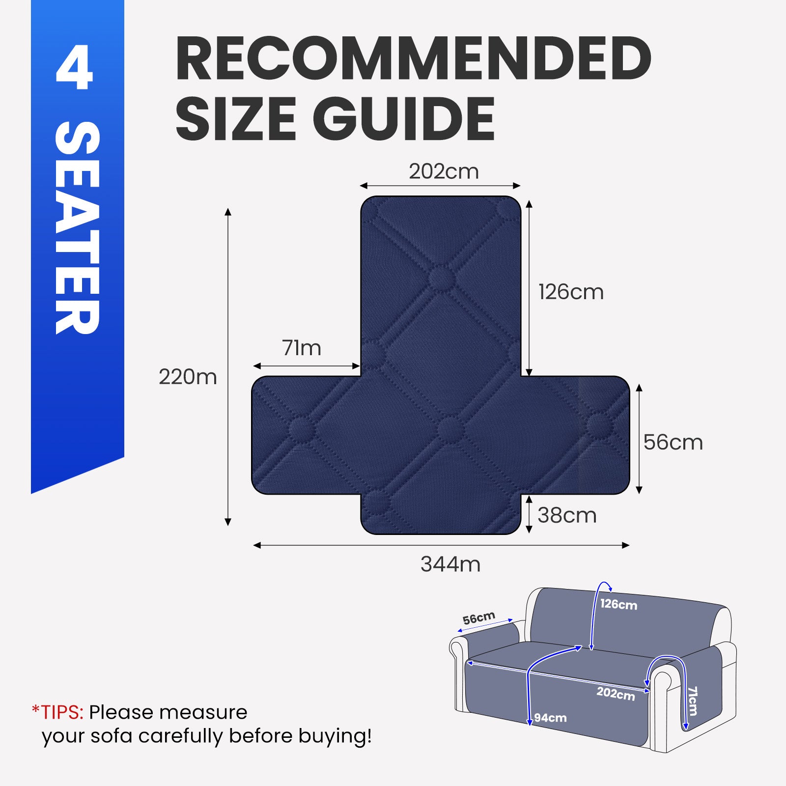 Ystyle Waterproof 4 Seater Sofa Cover with Armrests Side Pockets