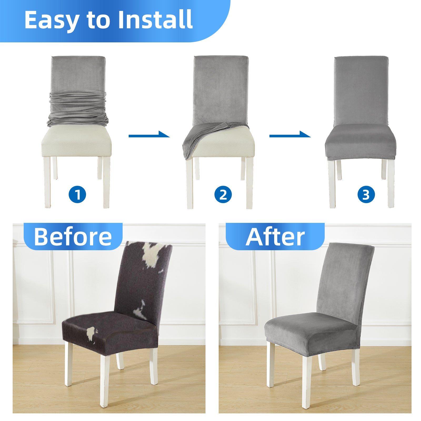 YSTYLE 6 pezzi di coprisedie in velluto elasticizzato con schienale