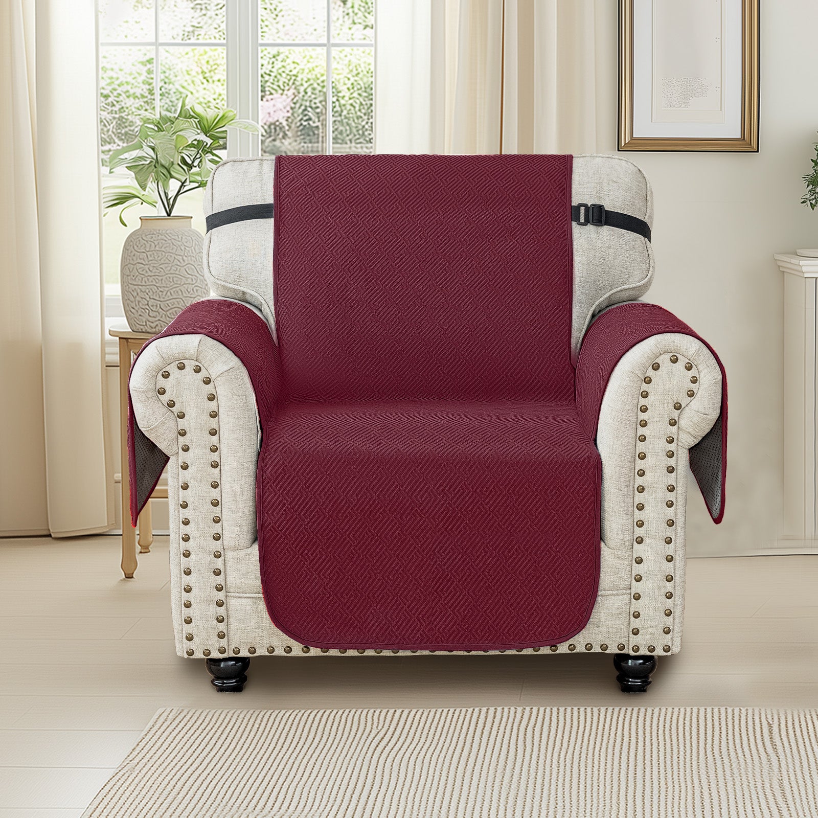 Waterproof Sofa Cover with Chaise and Non-Slip Geometric Pattern Design