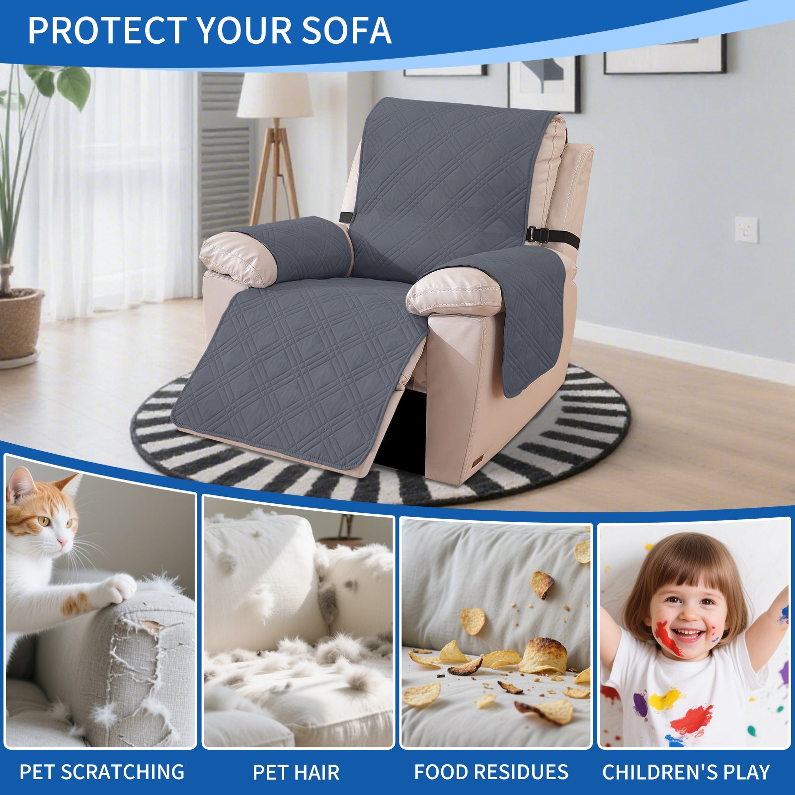 YSTYLE Reversible Reclining Armchair Cover with Armrests Anti Scratch-YSTYLE