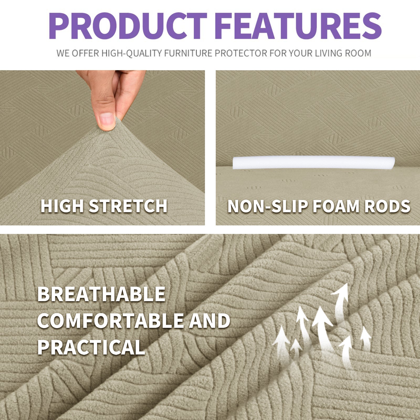 YSTYLE Hoch Stretch 3-Sitzer Sofa Bezug Anti-Rutsch Waschbar