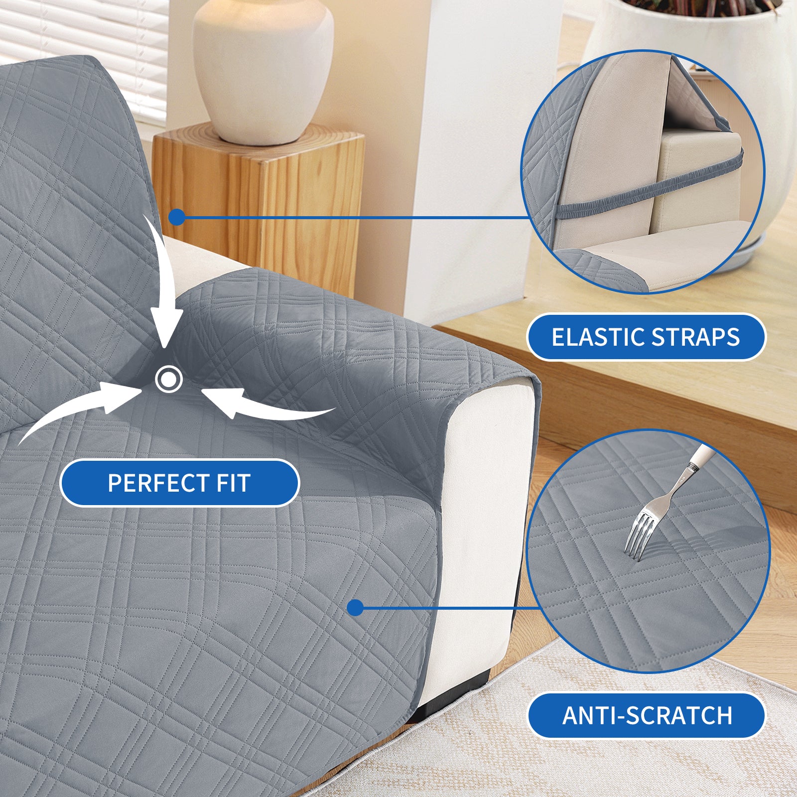 YSTYLE Reversible 4 Seater Corner Sofa Cover Quilted Anti Slip-YSTYLE