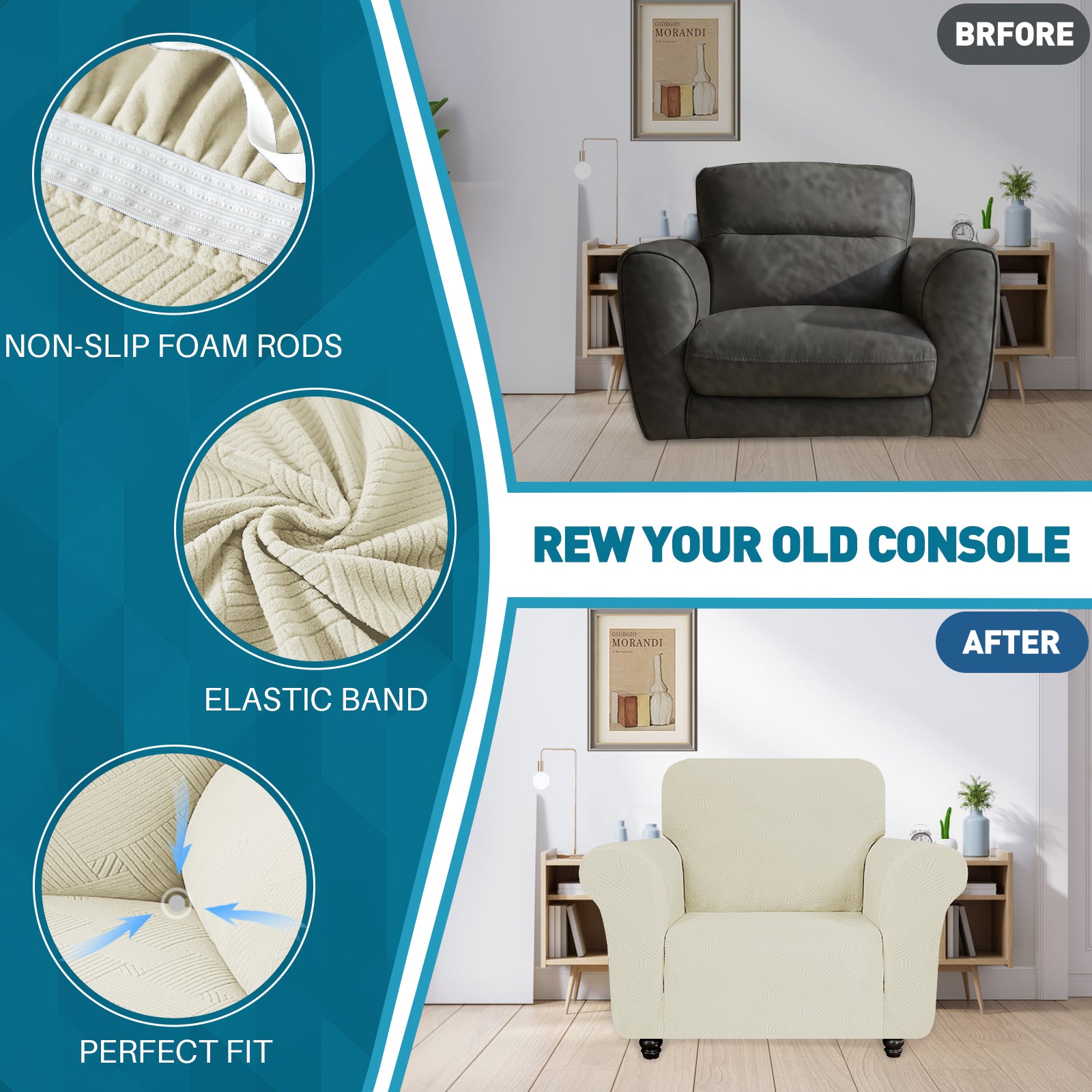 YSTYLE Hoch Stretch 1-Sitzer Sessel Bezug Anti-Rutsch Waschbar