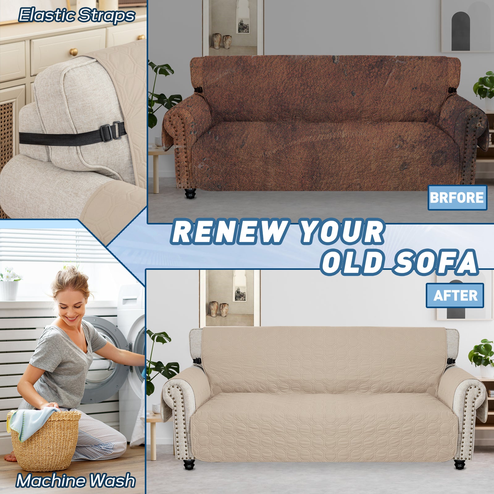 Copertura per divano impermeabile YSTYLE per 3 posti con braccioli, antiscivolo