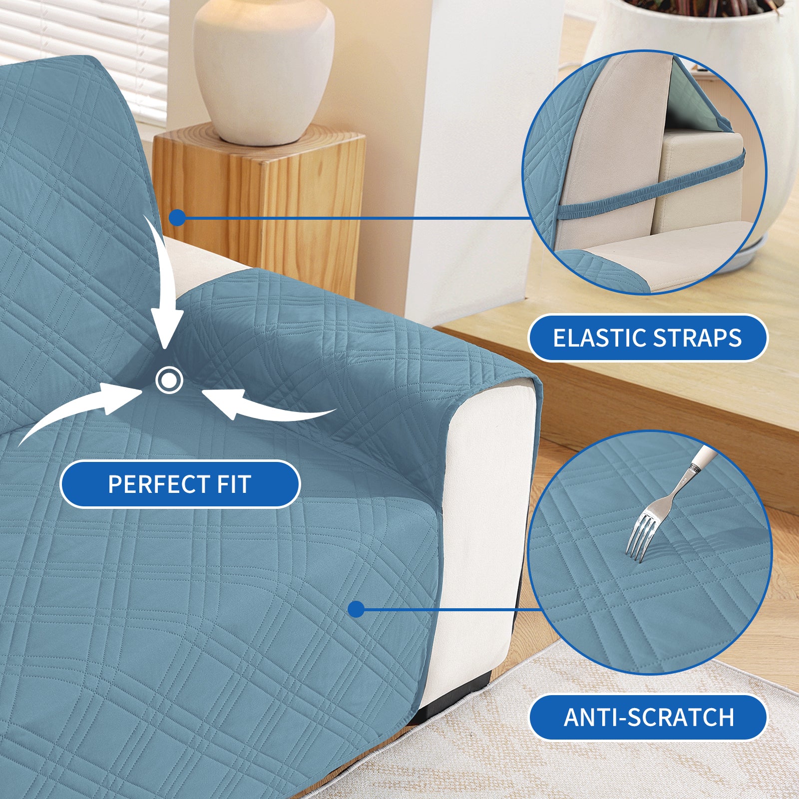 YSTYLE Reversible 4 Seater Corner Sofa Cover Quilted Anti Slip-YSTYLE