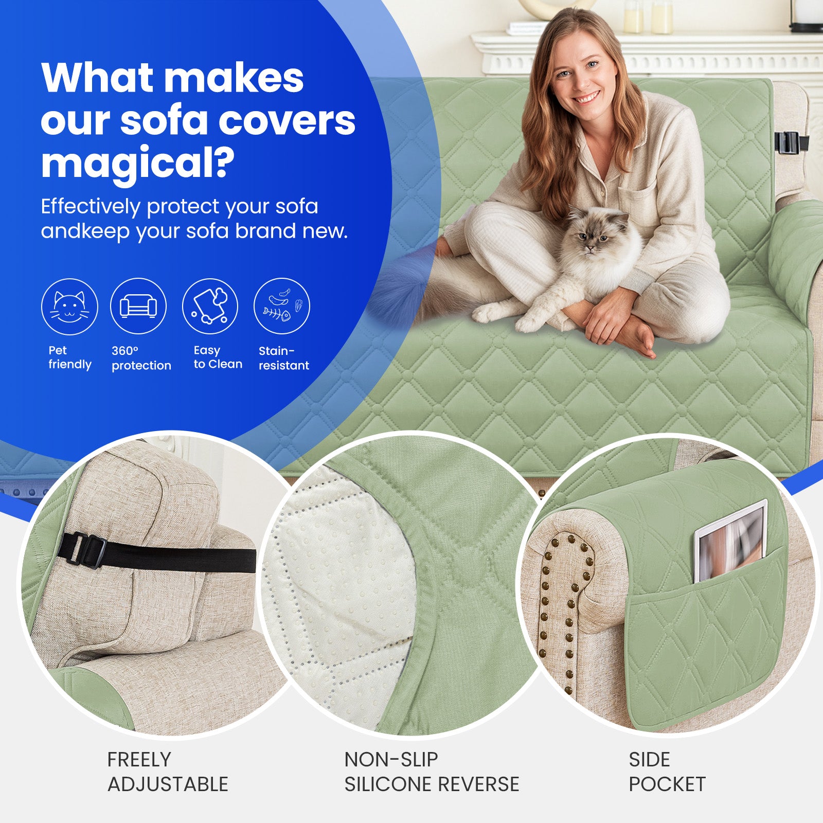 Ystyle Waterproof 3 Seater Corner Sofa Cover Reversible 225 cm