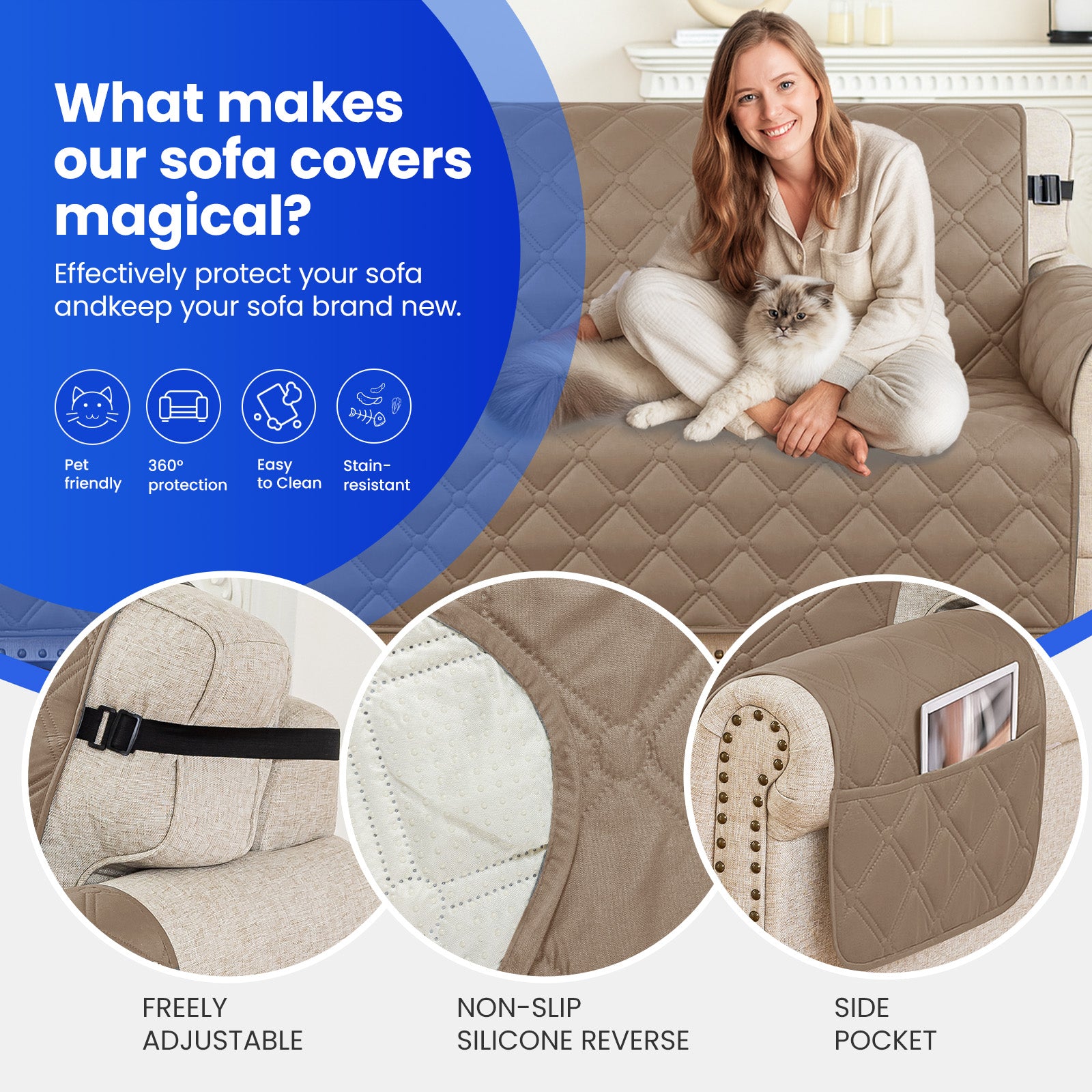 Ystyle Waterproof 3 Seater Corner Sofa Cover Reversible 225 cm