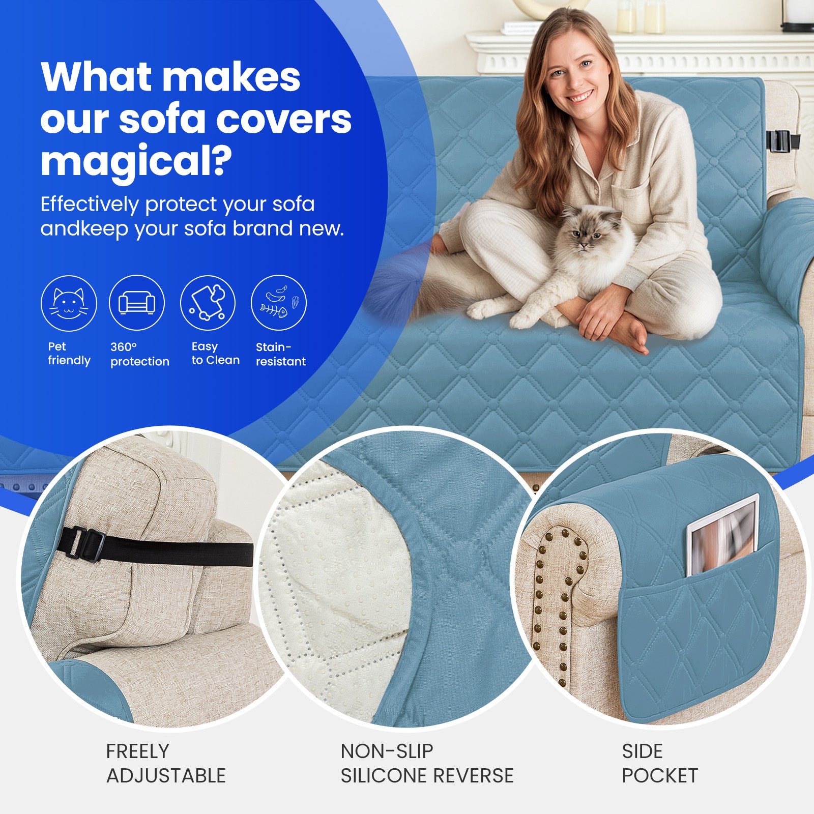 Ystyle Waterproof 3 Seater Corner Sofa Cover Reversible 225 cm