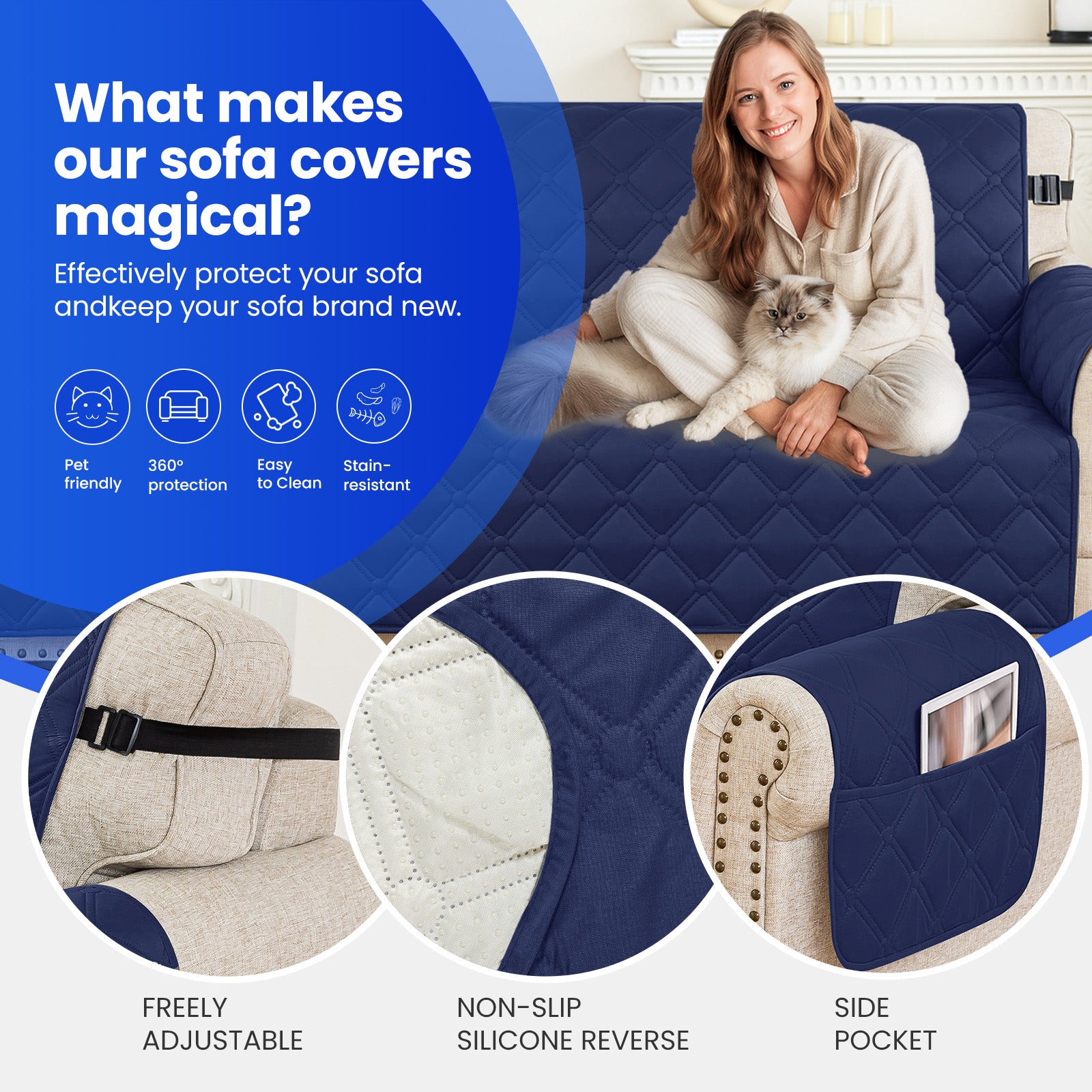 Ystyle Waterproof 3 Seater Corner Sofa Cover Reversible 225 cm