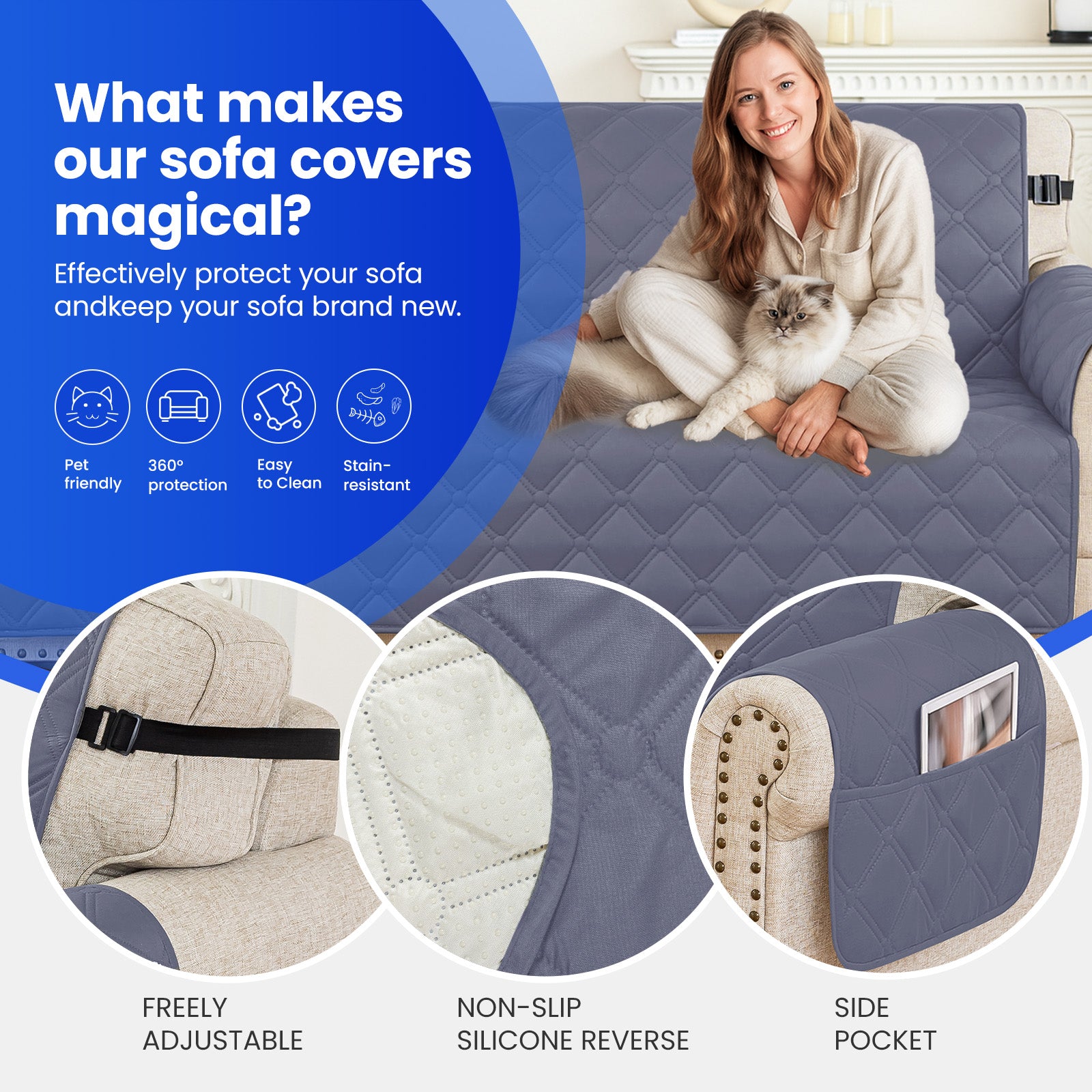 Ystyle Waterproof 3 Seater Corner Sofa Cover Reversible 225 cm