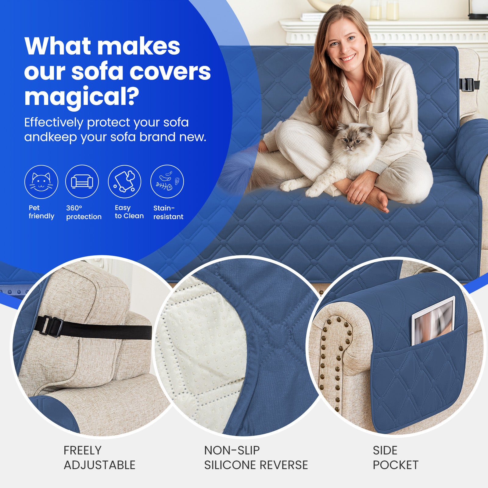 Ystyle Waterproof 3 Seater Corner Sofa Cover Reversible 225 cm