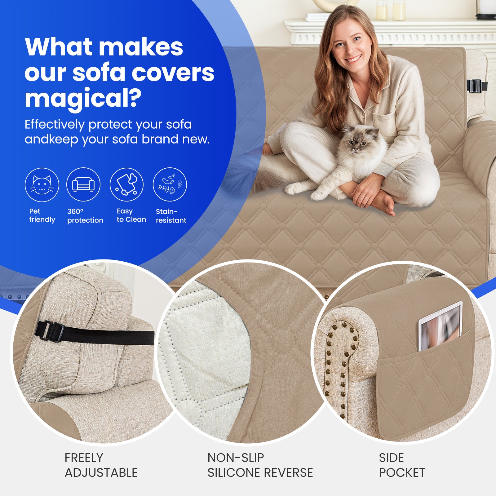 Ystyle Waterproof 3 Seater Corner Sofa Cover Reversible 225 cm