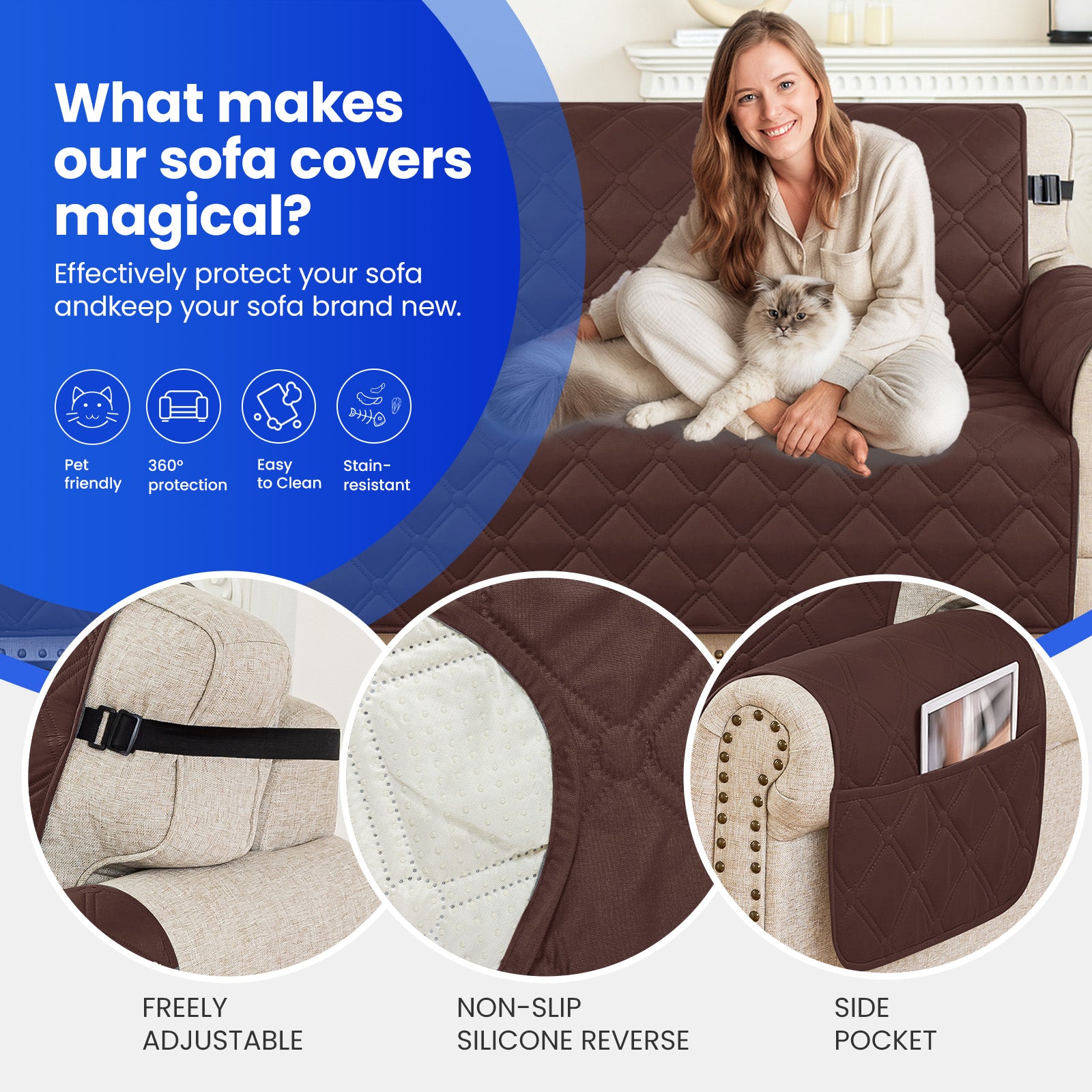 Ystyle Waterproof 3 Seater Corner Sofa Cover Reversible 225 cm