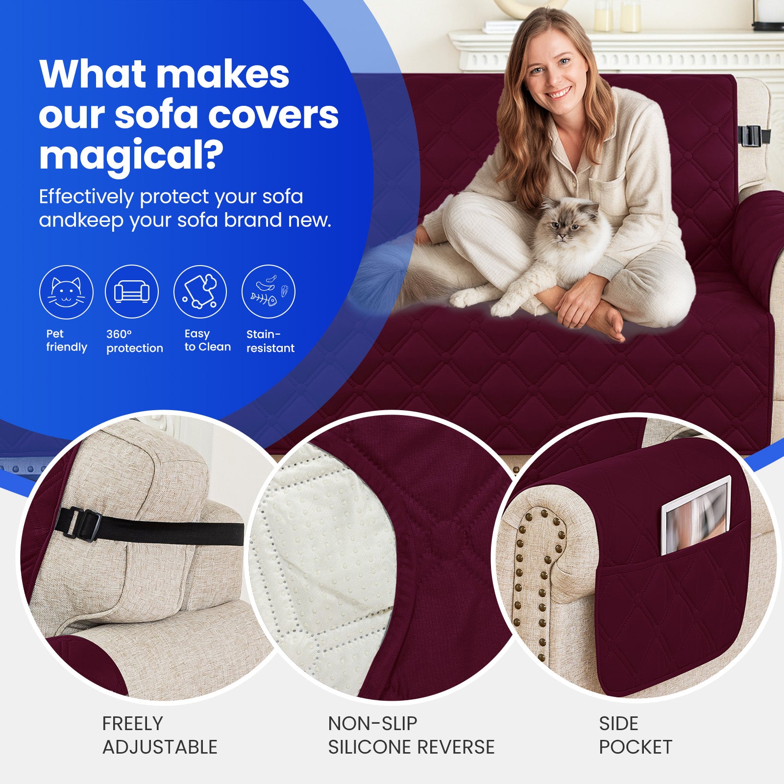 Ystyle Waterproof 3 Seater Corner Sofa Cover Reversible 225 cm