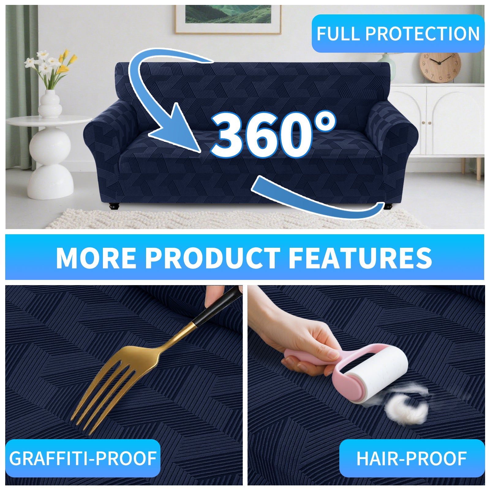 Ystyle 1-Seat Sofa Cover with Armrests, Elastic Universal Sofa Protector, Stain-Resistant & Non-Slip Sofa Slipcover, Anti-Scratch, Super Stretch, Machine Washable