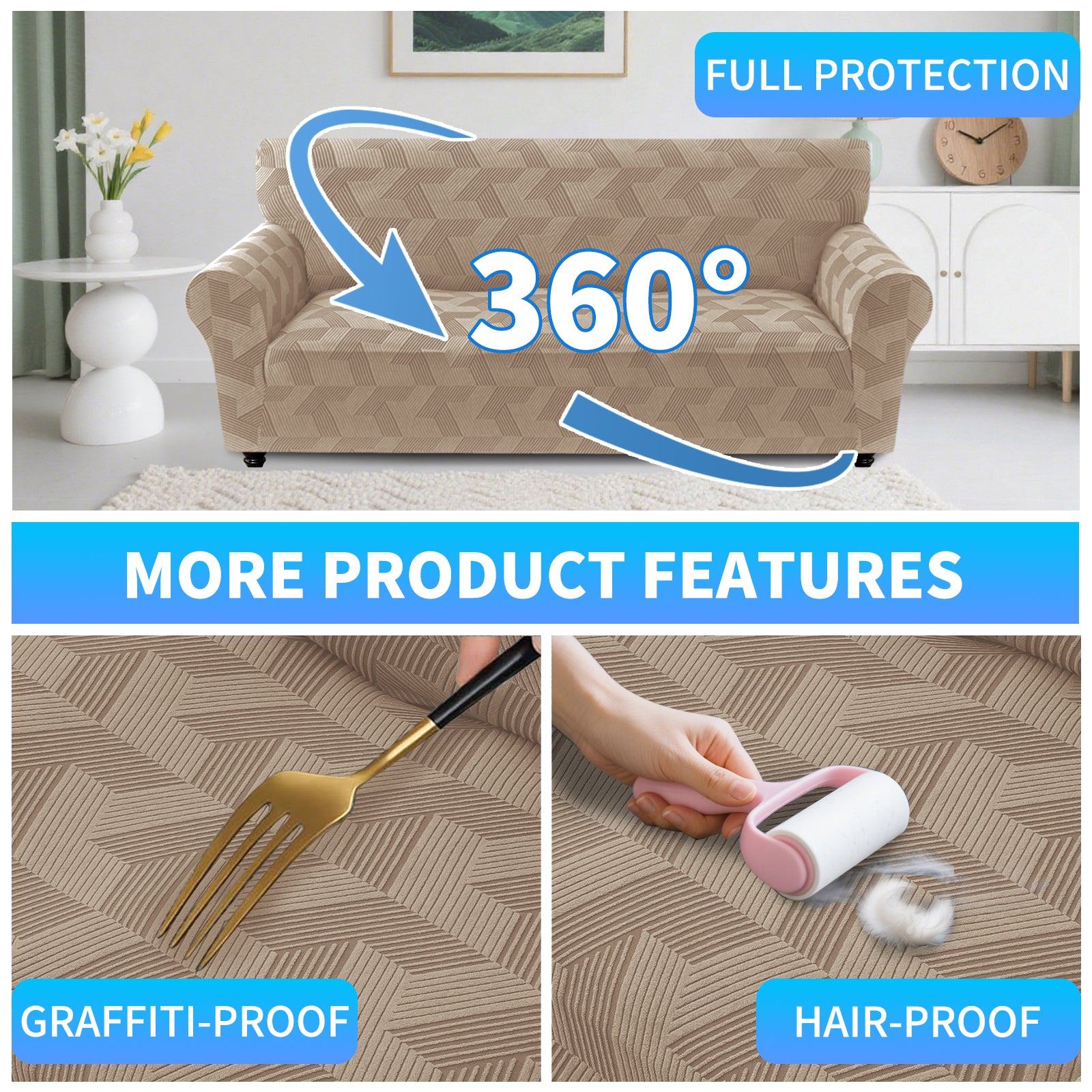 Ystyle 1-Seat Sofa Cover with Armrests, Elastic Universal Sofa Protector, Stain-Resistant & Non-Slip Sofa Slipcover, Anti-Scratch, Super Stretch, Machine Washable