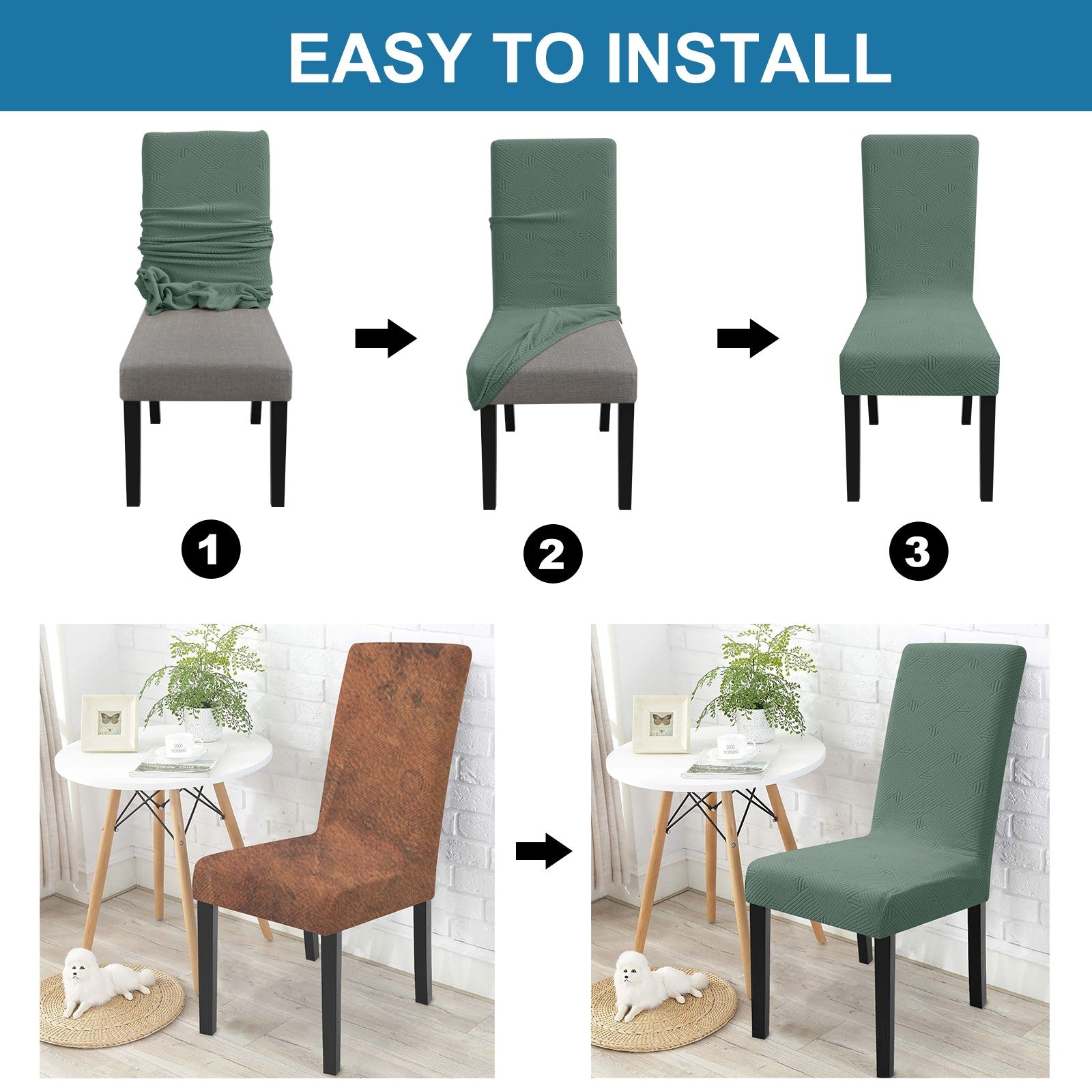 YSTYLE Lot de 4 Housses de Chaise Douces et Extensibles Avec Dossier Taille Universelle