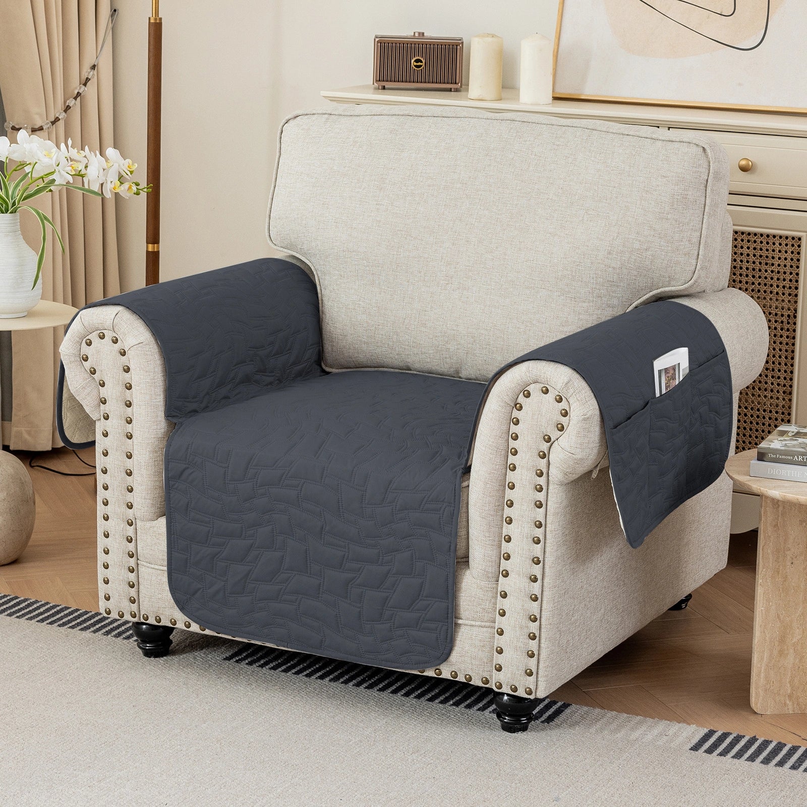 YSTYLE Cubierta de Sofá para 1 Asiento Universal – Antideslizante, Amigable con Mascotas, Protector de Sofá con Bolsillos Laterales 