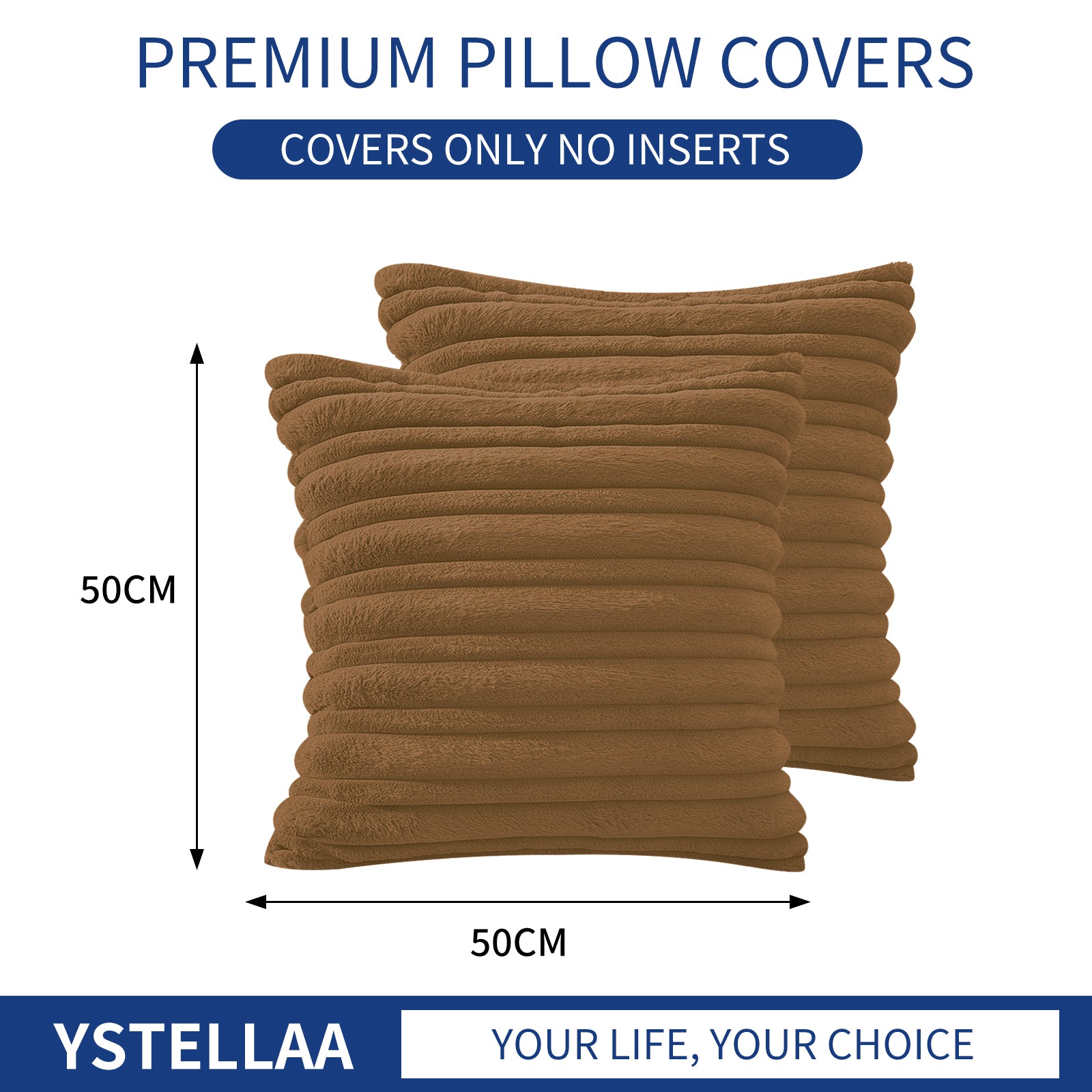 Ystyle Set of 2 Velvet Cushion Cover 50 x 50, Super Soft Striped Cushion Covers, Decoration Cushion Covers with Heart-Shaped Zipper, for Sofa Chair Bed Living Room