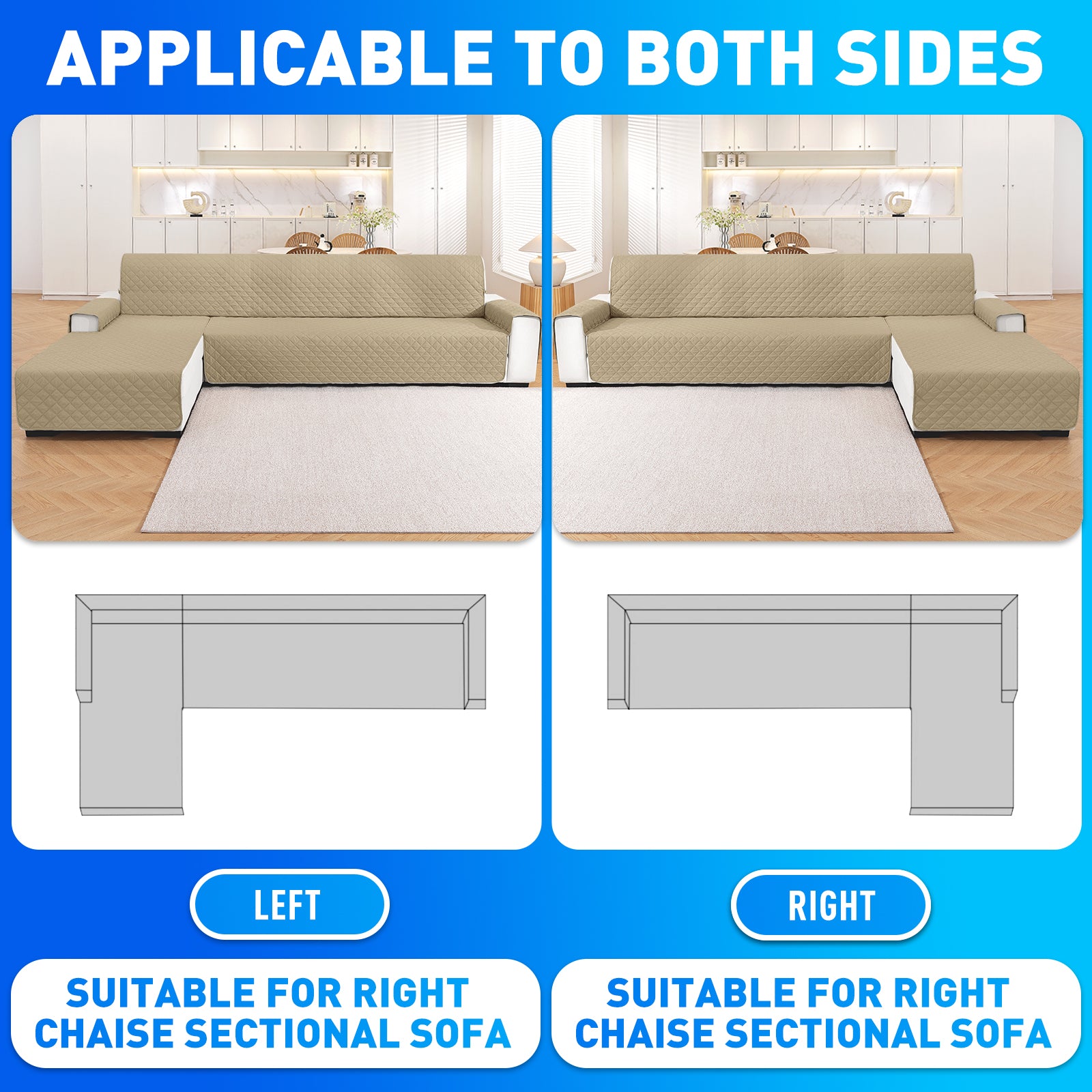 Ystyle Waterproof 3 Seater Corner Sofa Cover Reversible Anti Slip