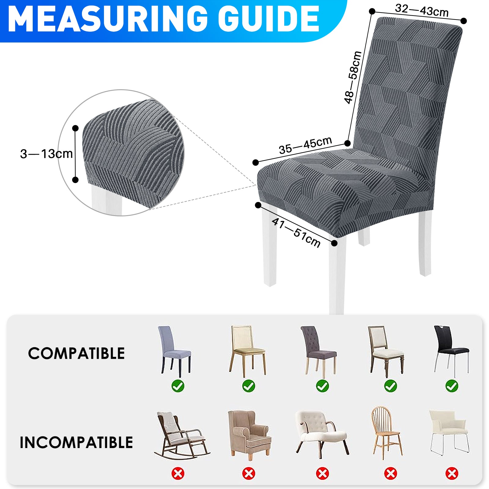 Ystyle 2-Piece Chair Covers with Backrest, Universal Kitchen Chair Covers, Removable Elastic Dining Chair Slipcovers, Stain-Resistant Chair Protectors, Washable, for Kitchen and Living Room