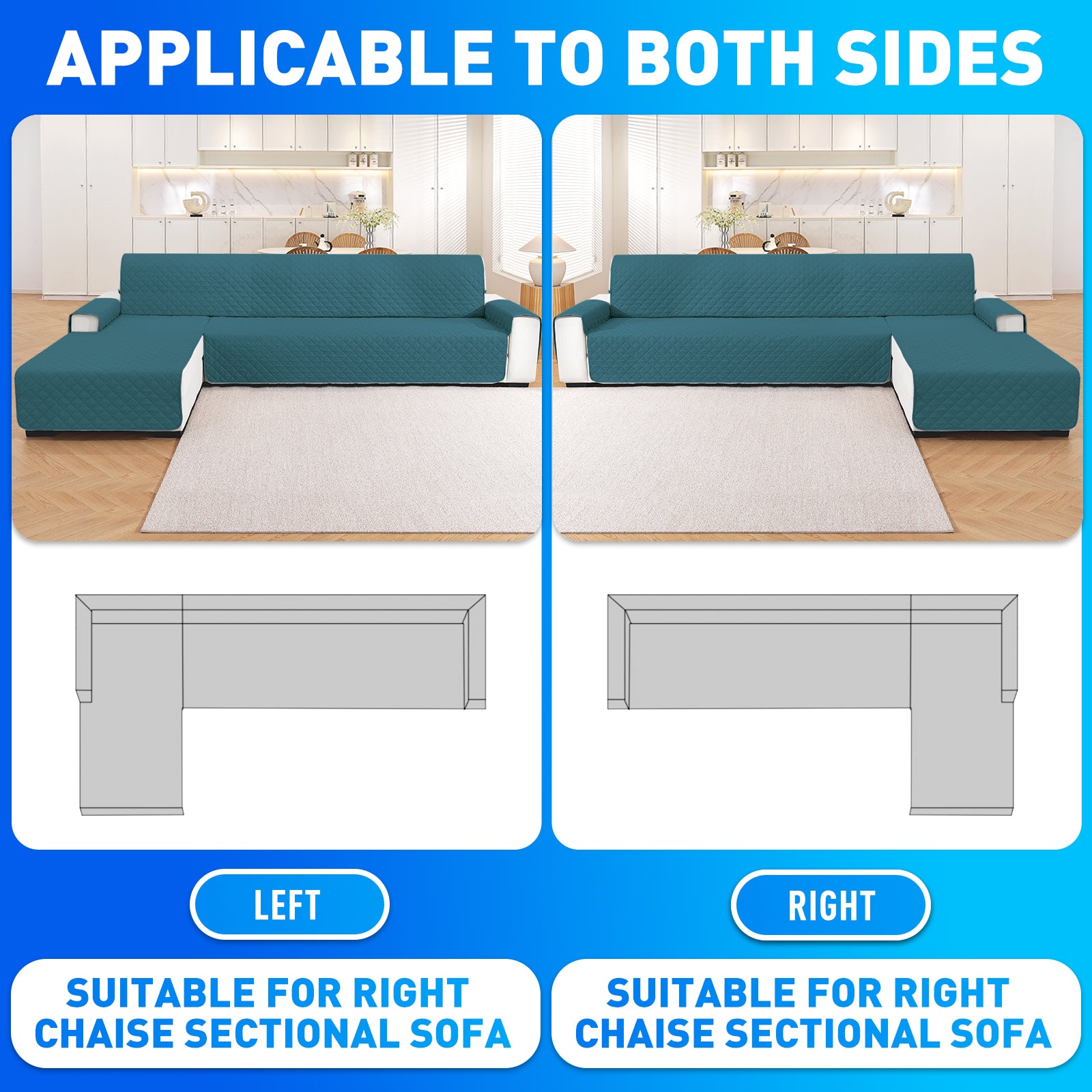 Ystyle Waterproof 3 Seater Corner Sofa Cover Reversible Anti Slip