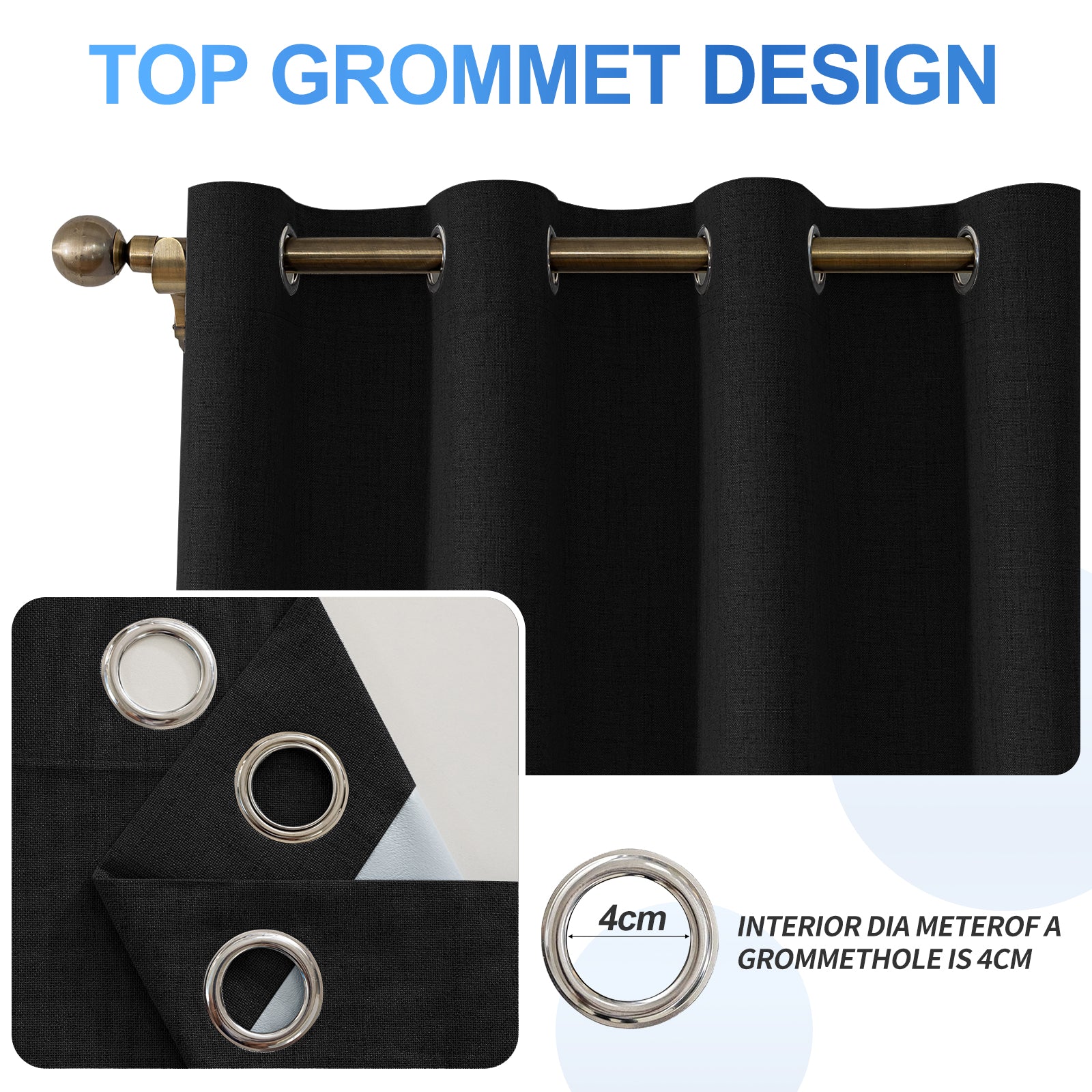 2 Pieces 100% Blackout Linen Curtains 140x175 cm Thermal