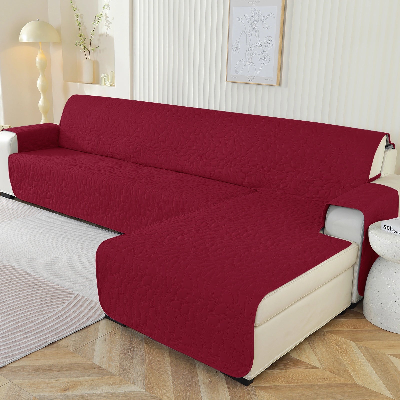 YSYLE L-Forma para Cubierta de Sofá de 3 Lugares - Impermeable, Antideslizante, Anti-Rascado de Gato, Protección Acolchada - Forma Cuadrada