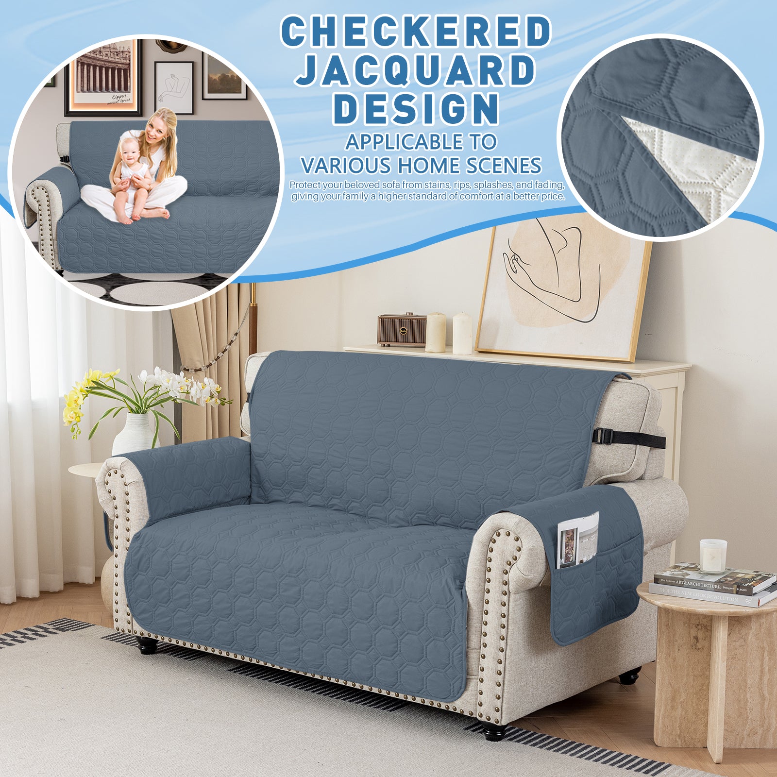 Copertura per divano impermeabile YSTYLE per 3 posti con braccioli, antiscivolo