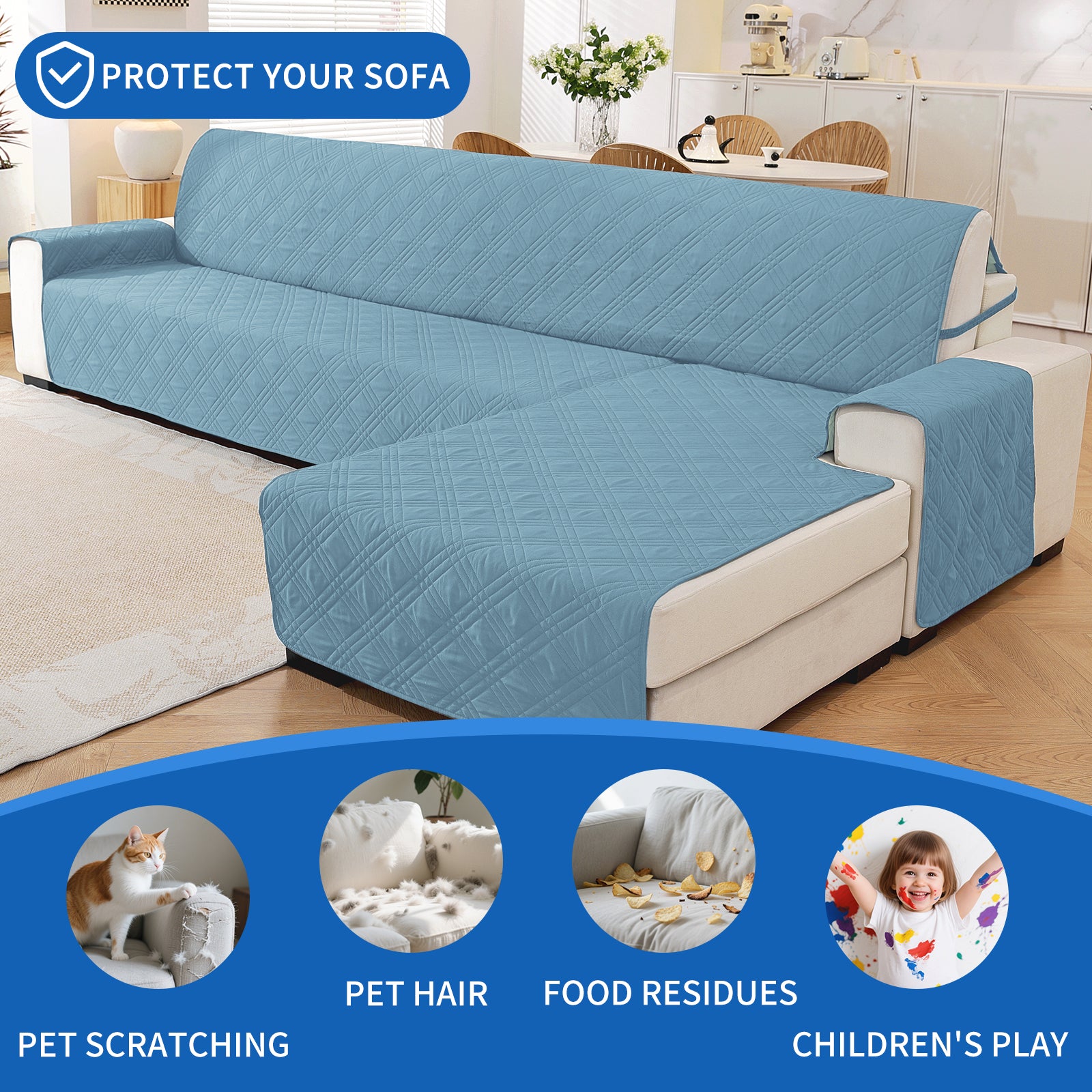 YSTYLE Reversible 4 Seater Corner Sofa Cover Quilted Anti Slip-YSTYLE