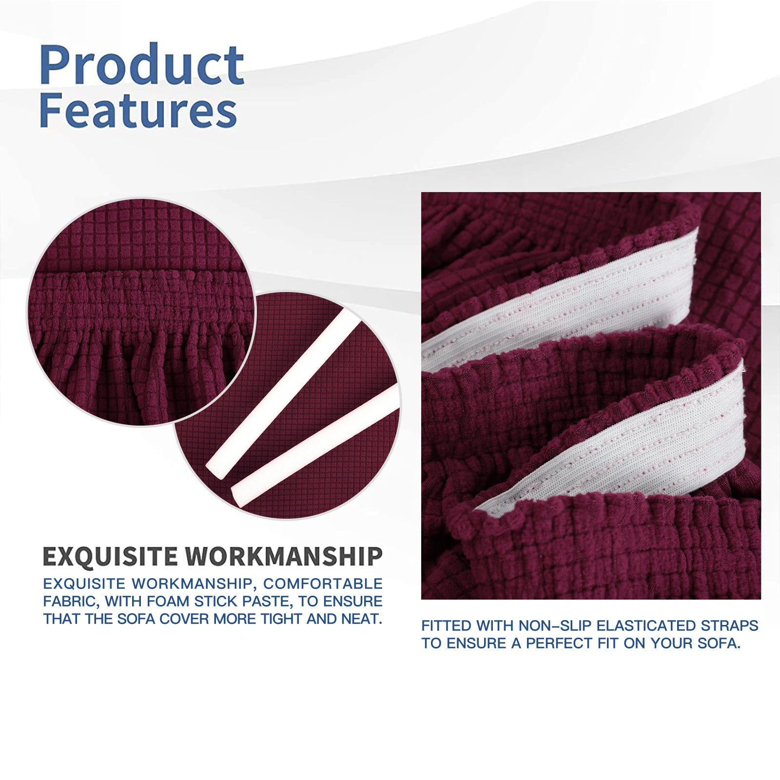 YSTYLE Cubierta de Sofá para 3 Personas – Elástica, Antideslizante y Amigable con Mascotas, Resistente a los Rayones, Lavable-Red 