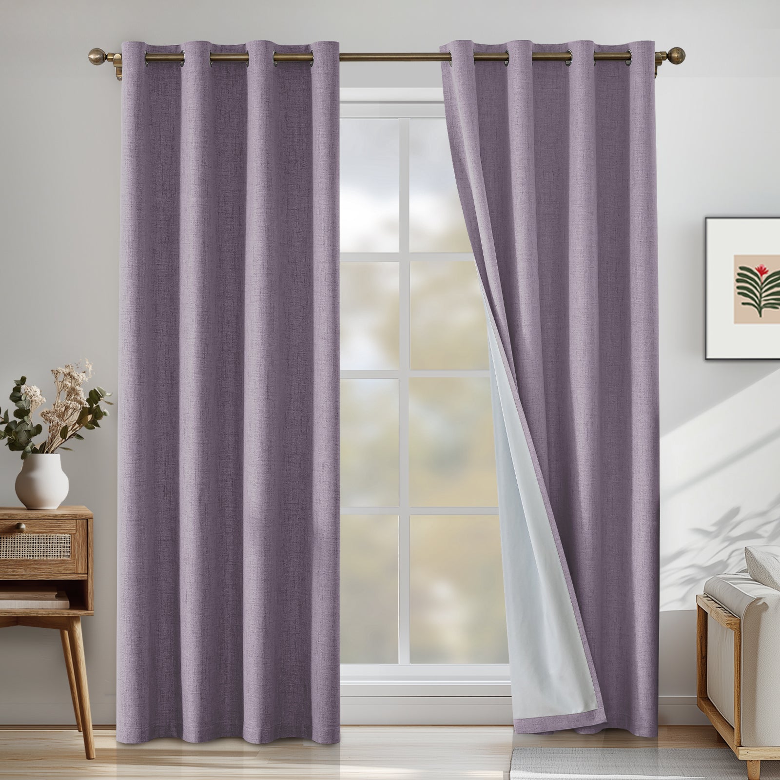 Ystyle 2 Pieces 100% Blackout Linen Curtains Thermal-YSTYLE