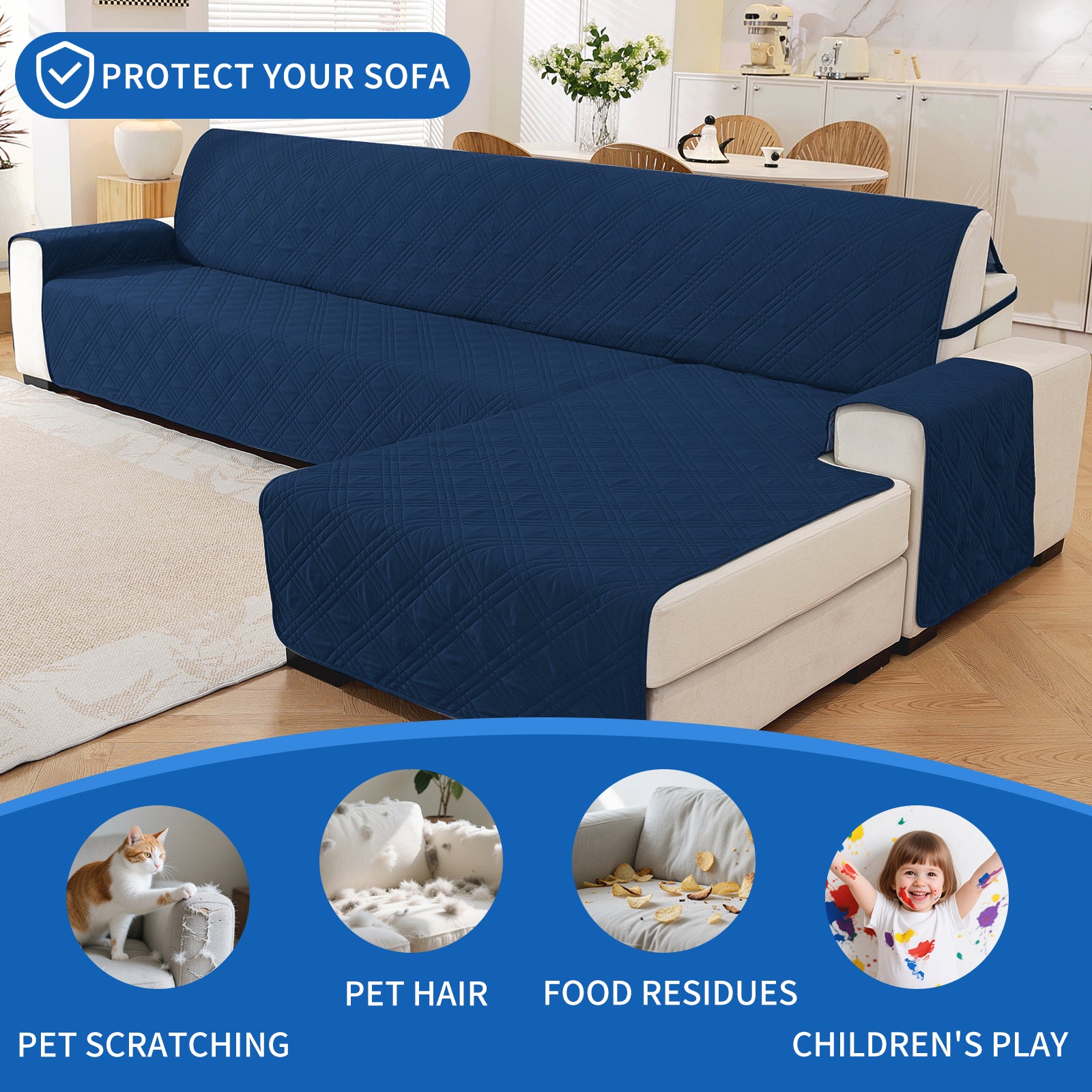 YSTYLE Reversible 4 Seater Corner Sofa Cover Quilted Anti Slip-YSTYLE