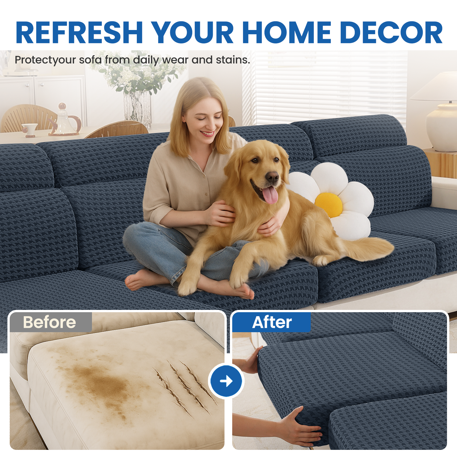 Ystyle 3-Seat Elastic Universal Sofa Seat Cushion Covers, Non-Slip Washable & Super Soft Slipcovers