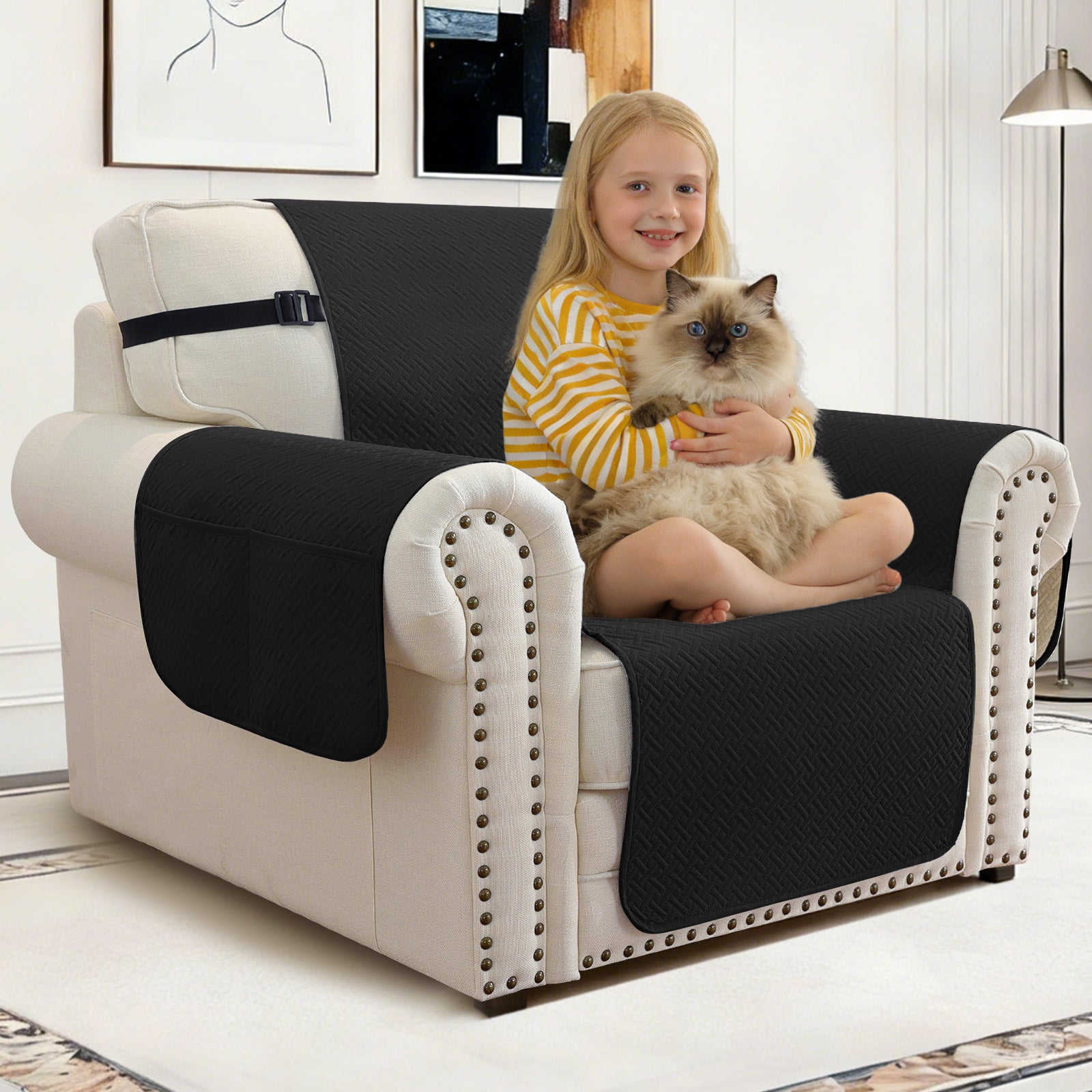 imperméable canapé couverture with Side Pockets and antidérapant design