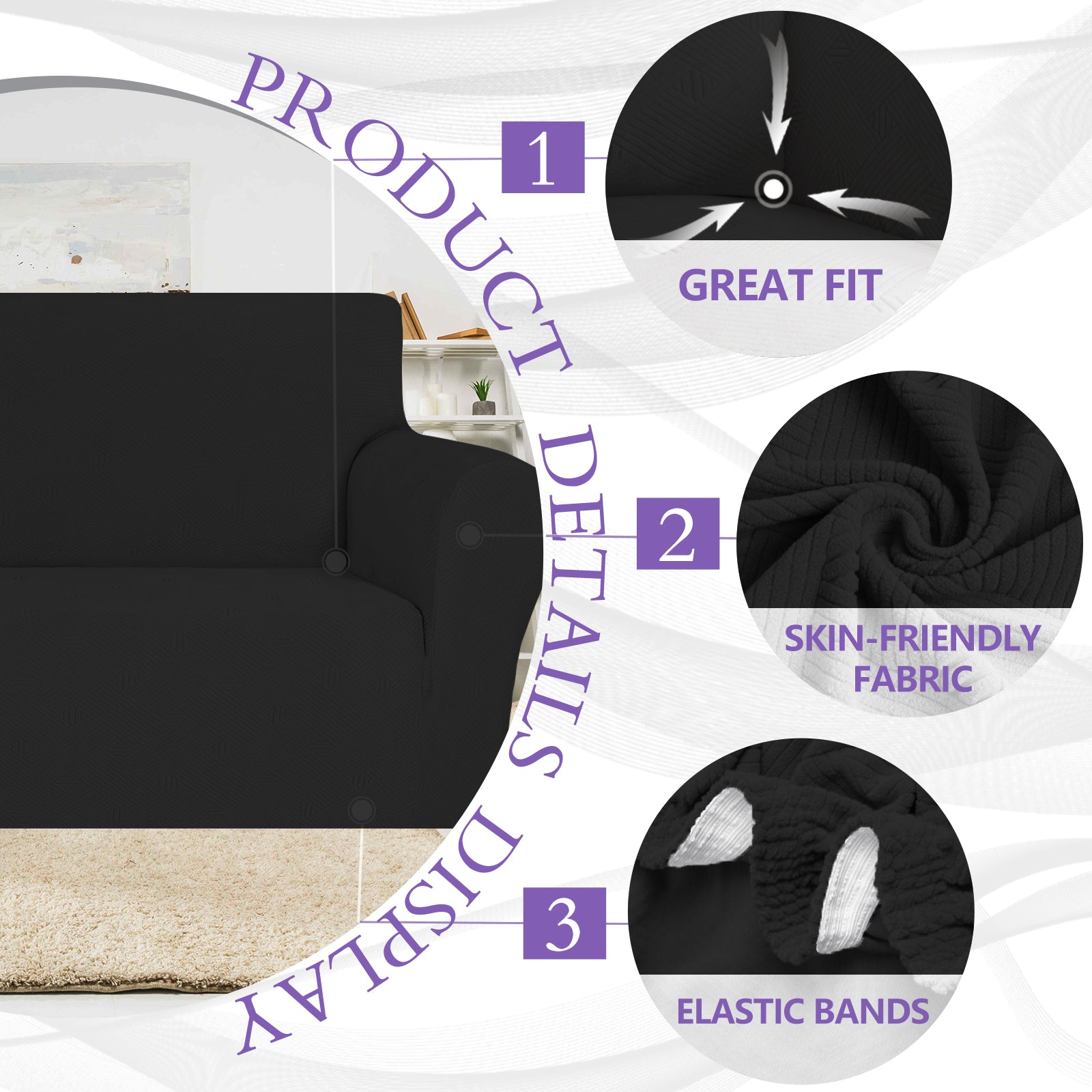 YSTYLE Hoch Stretch 3-Sitzer Sofa Bezug Anti-Rutsch Waschbar