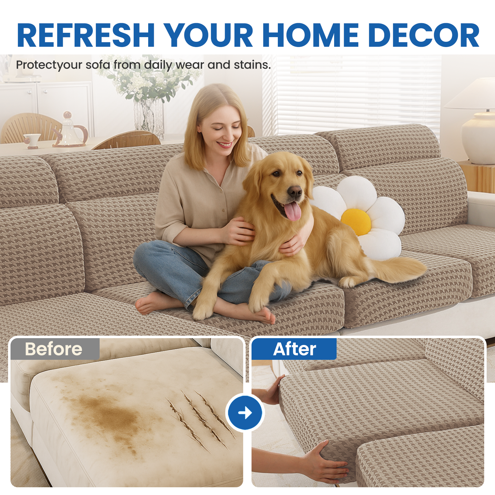 Ystyle 3-Seat Elastic Universal Sofa Seat Cushion Covers, Non-Slip Washable & Super Soft Slipcovers