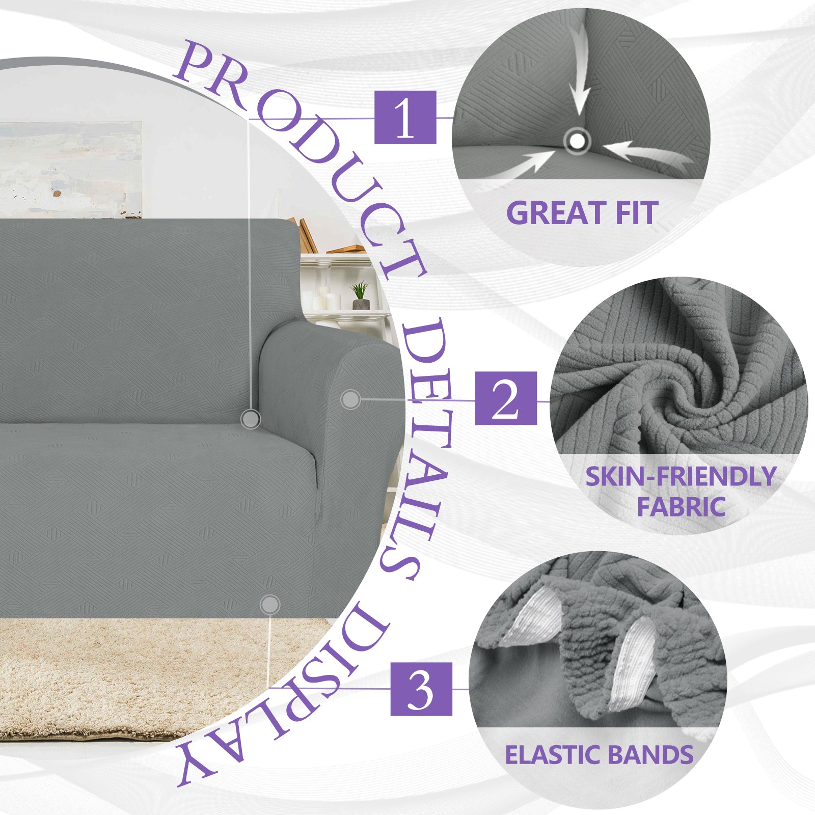 YSTYLE Hoch Stretch 3-Sitzer Sofa Bezug Anti-Rutsch Waschbar