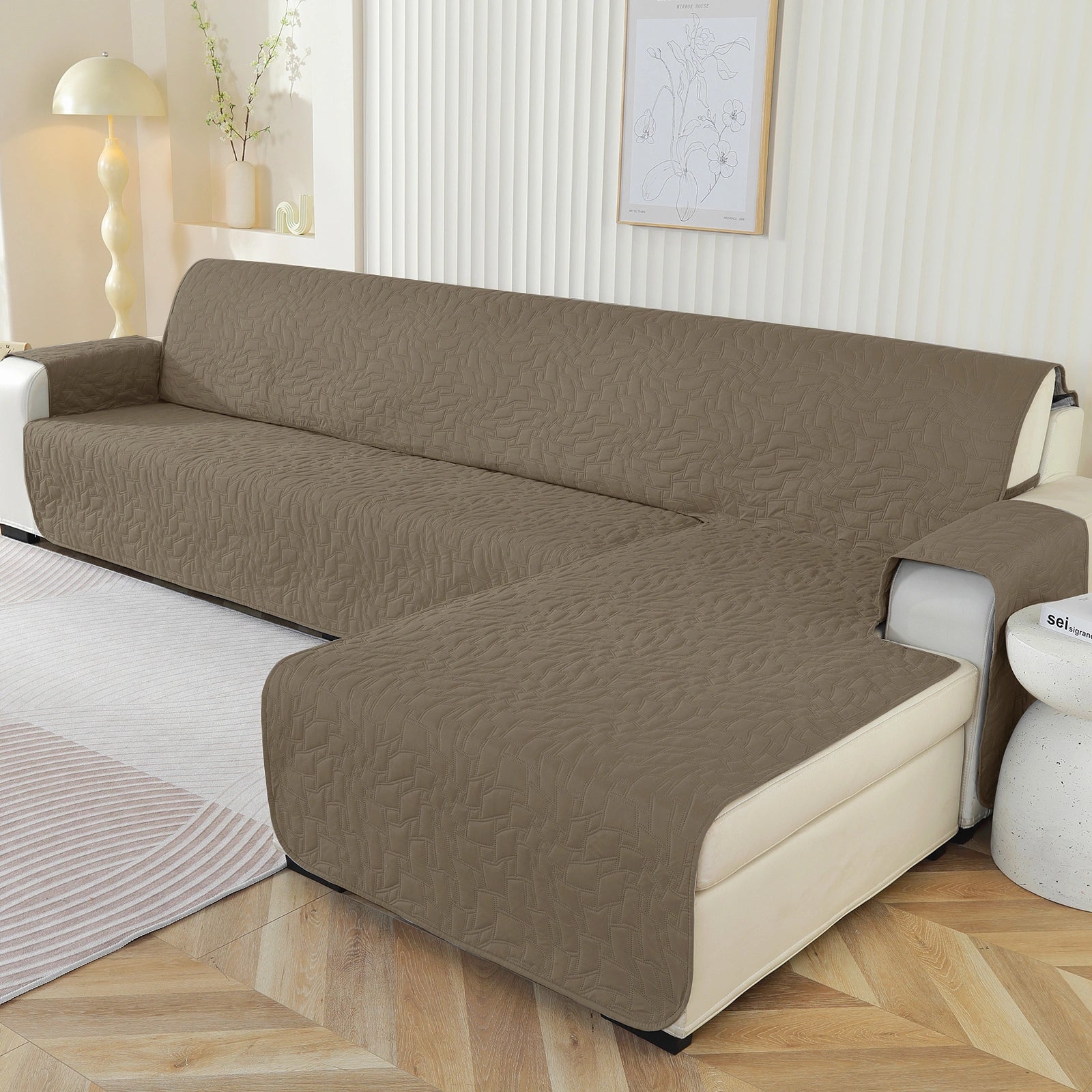YSYLE L-Forma para Cubierta de Sofá de 3 Lugares - Impermeable, Antideslizante, Anti-Rascado de Gato, Protección Acolchada - Forma Cuadrada