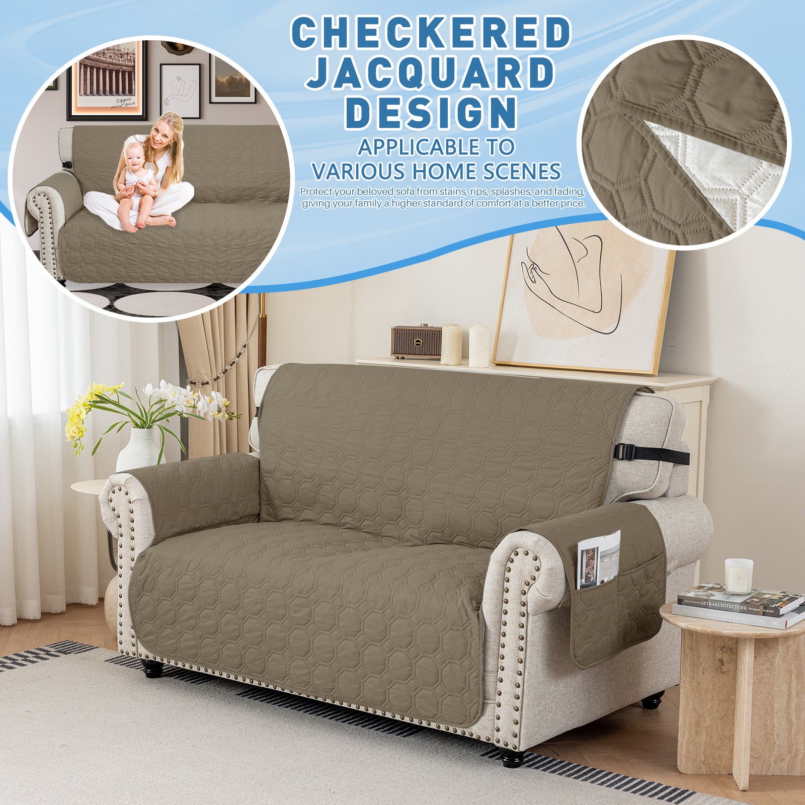 Copertura per divano impermeabile YSTYLE per 3 posti con braccioli, antiscivolo