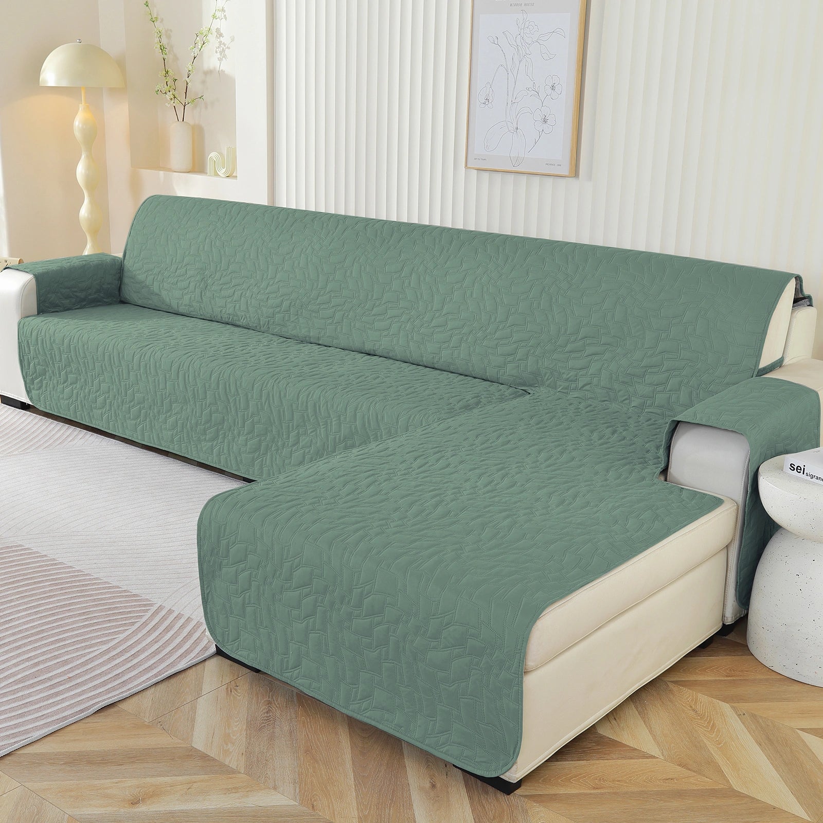 YSYLE L-Forma para Cubierta de Sofá de 3 Lugares - Impermeable, Antideslizante, Anti-Rascado de Gato, Protección Acolchada - Forma Cuadrada